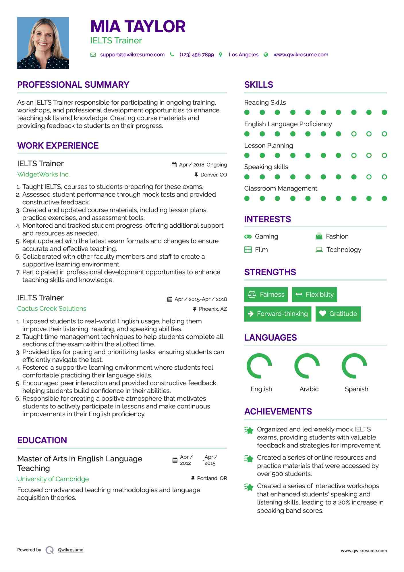 IELTS Trainer Resume Template
