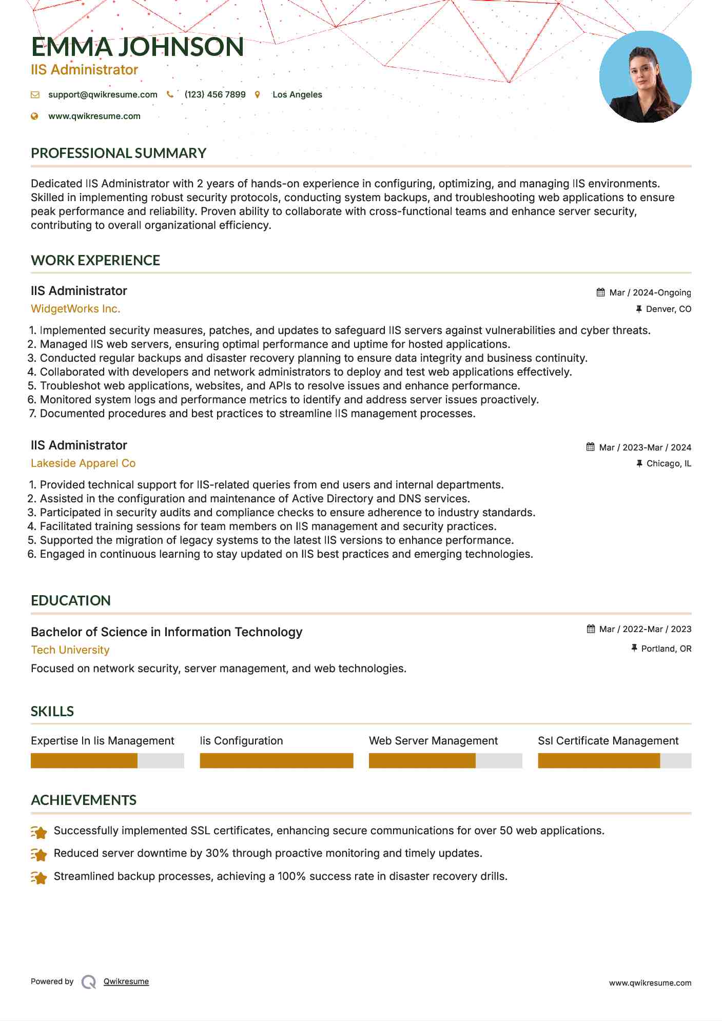 IIS Administrator Resume Model