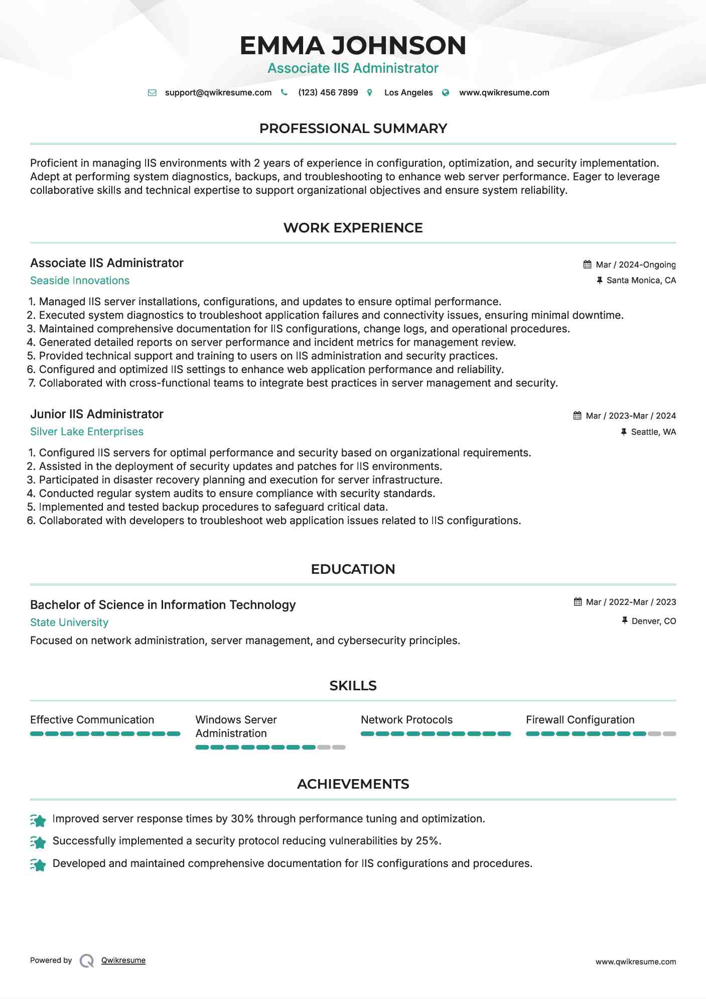 Associate IIS Administrator Resume Template