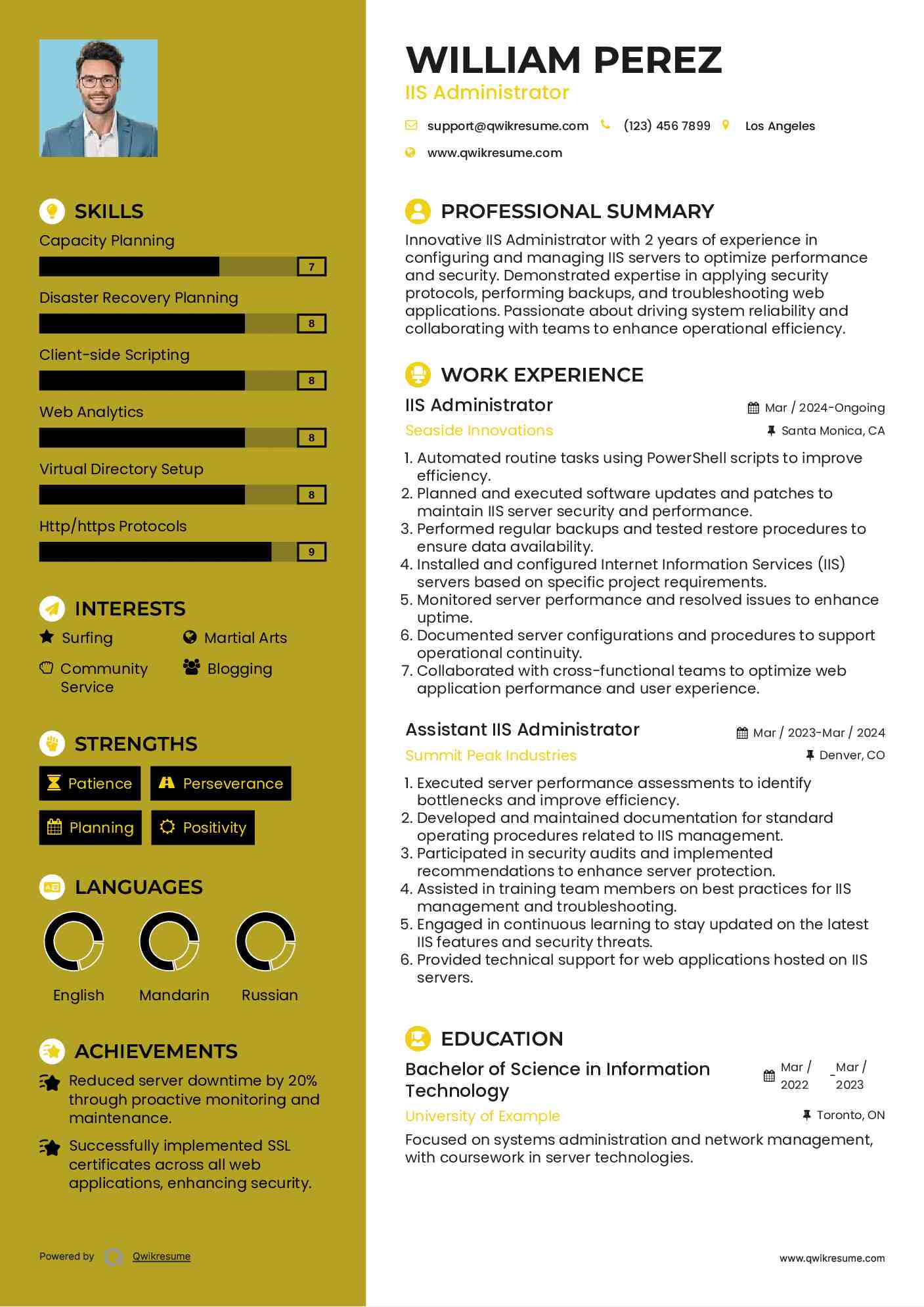 IIS Administrator Resume Sample