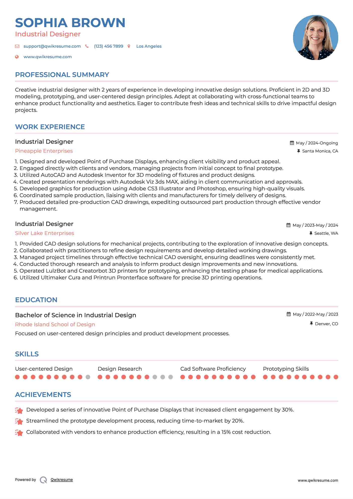 Industrial Designer Resume Example
