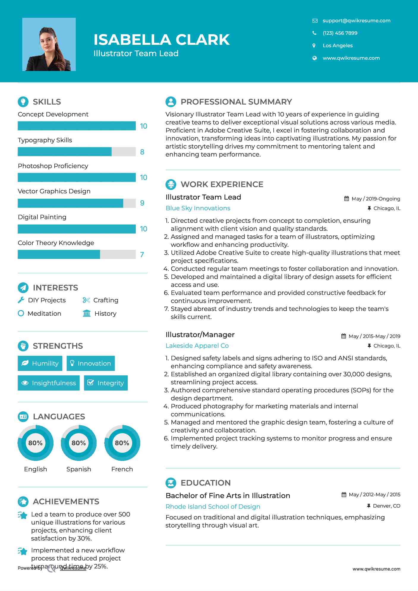 Illustrator Team Lead Resume Sample