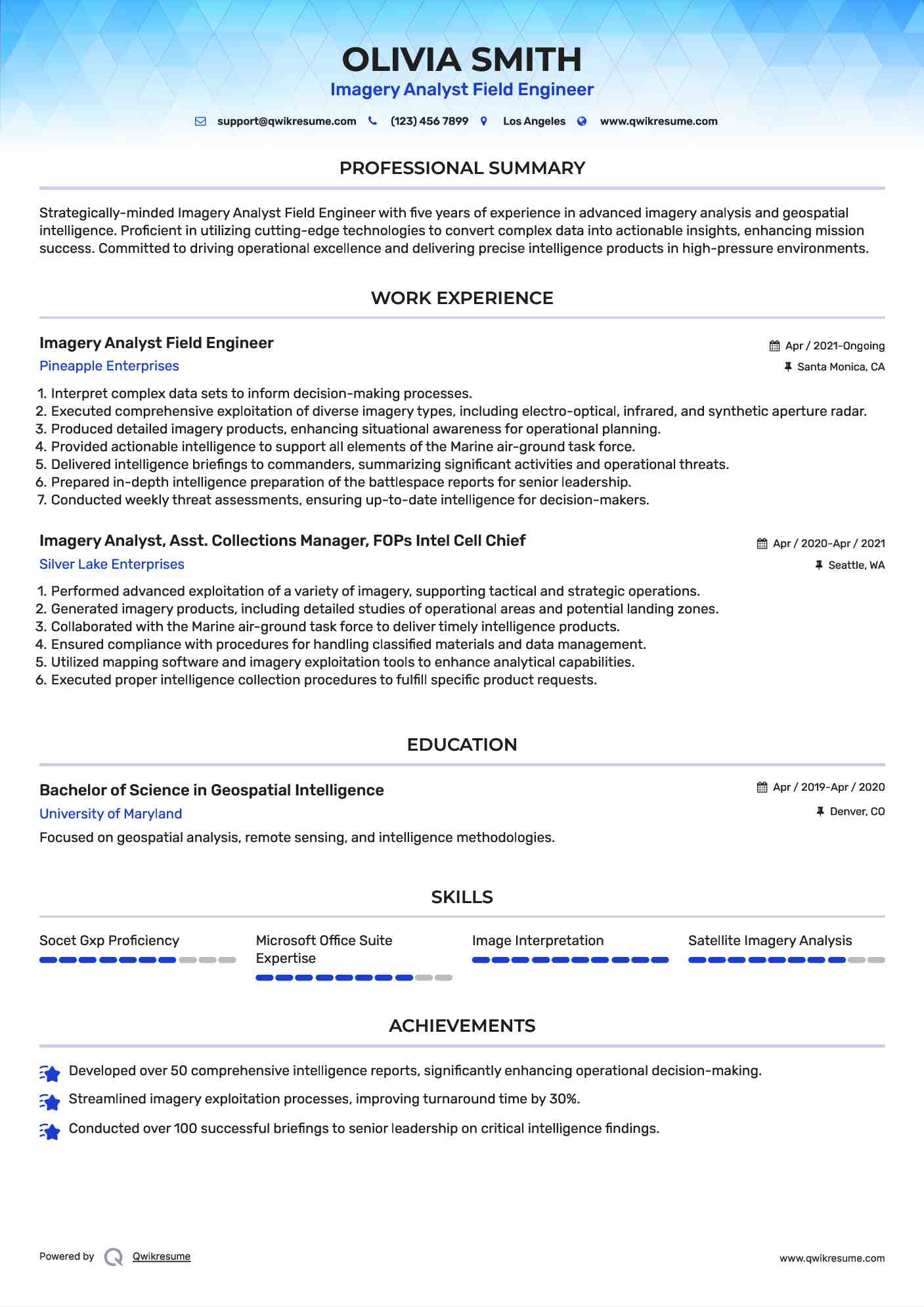Imagery Analyst Field Engineer Resume Template