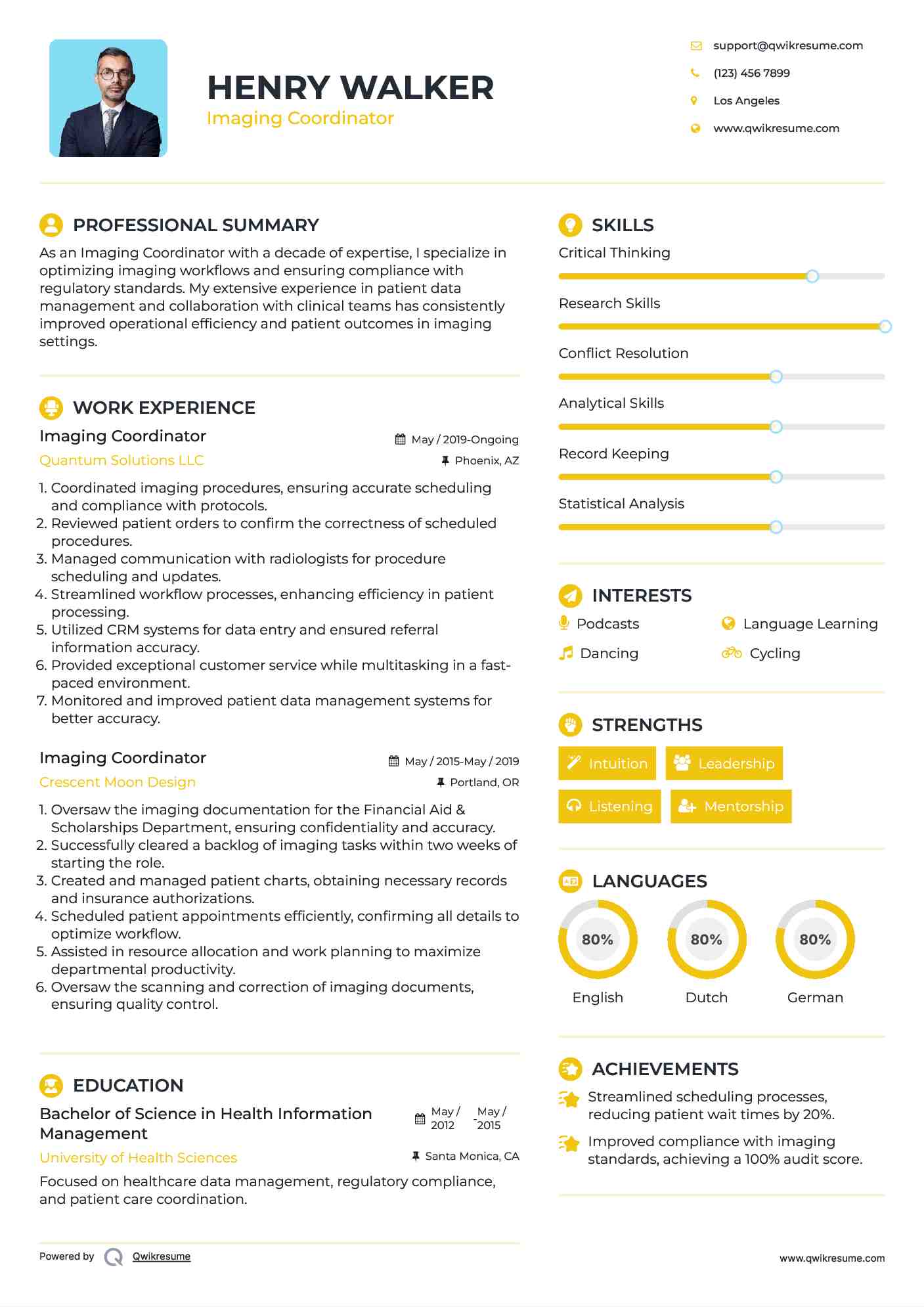 Imaging Coordinator Resume Model