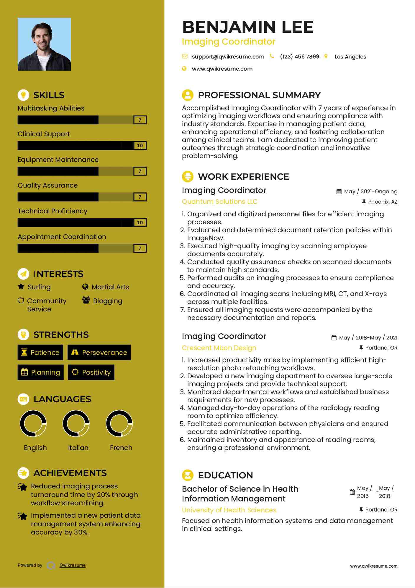 Imaging Coordinator Resume Example