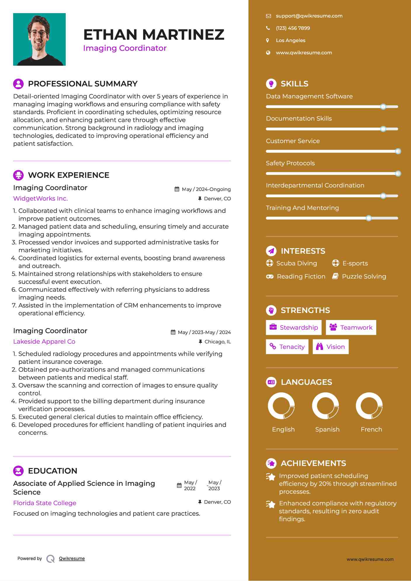 Imaging Coordinator Resume Format