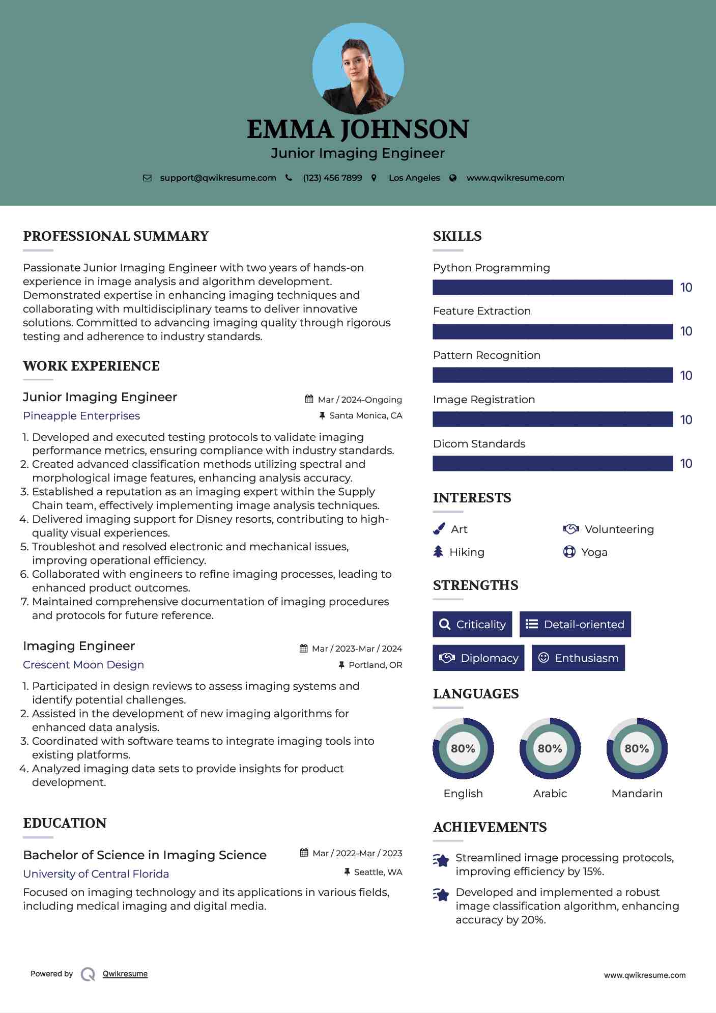 Junior Imaging Engineer Resume Format