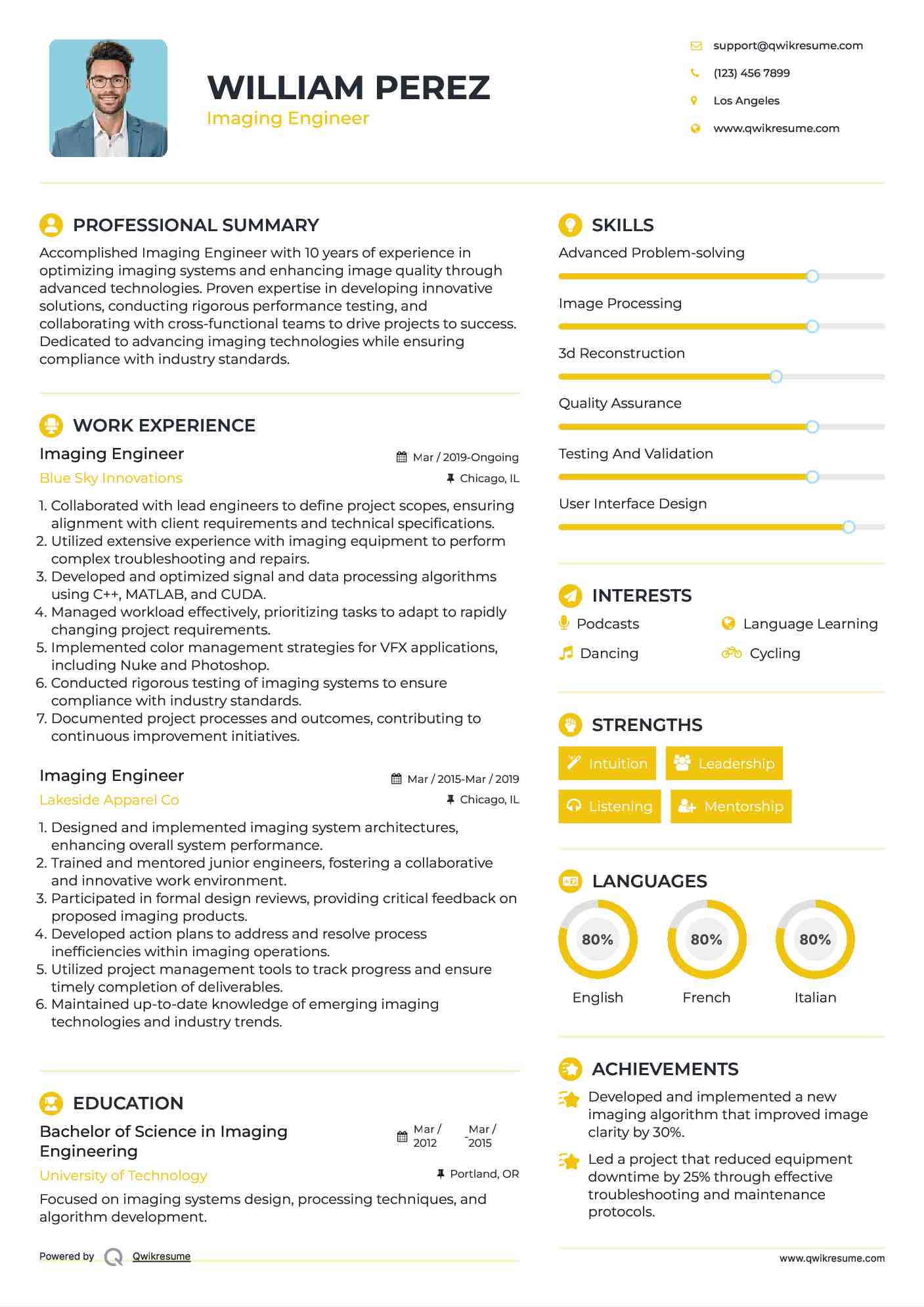 Imaging Engineer Resume Sample