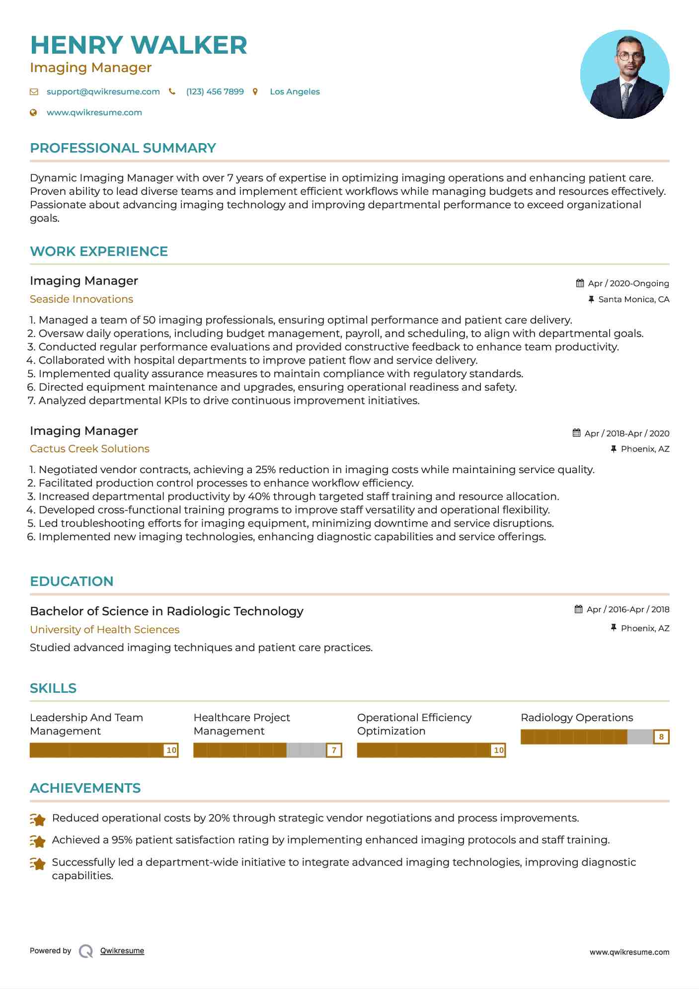 Imaging Manager Resume Template