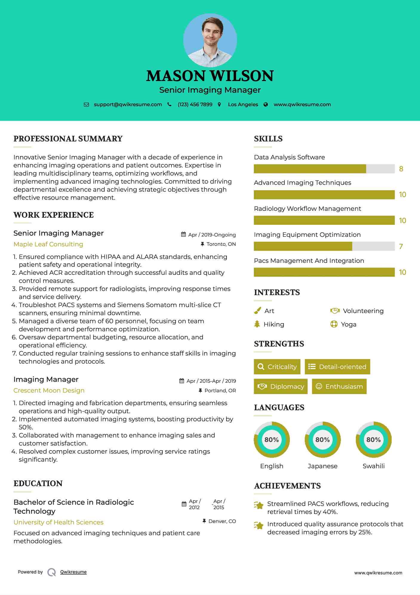 Senior Imaging Manager Resume Format