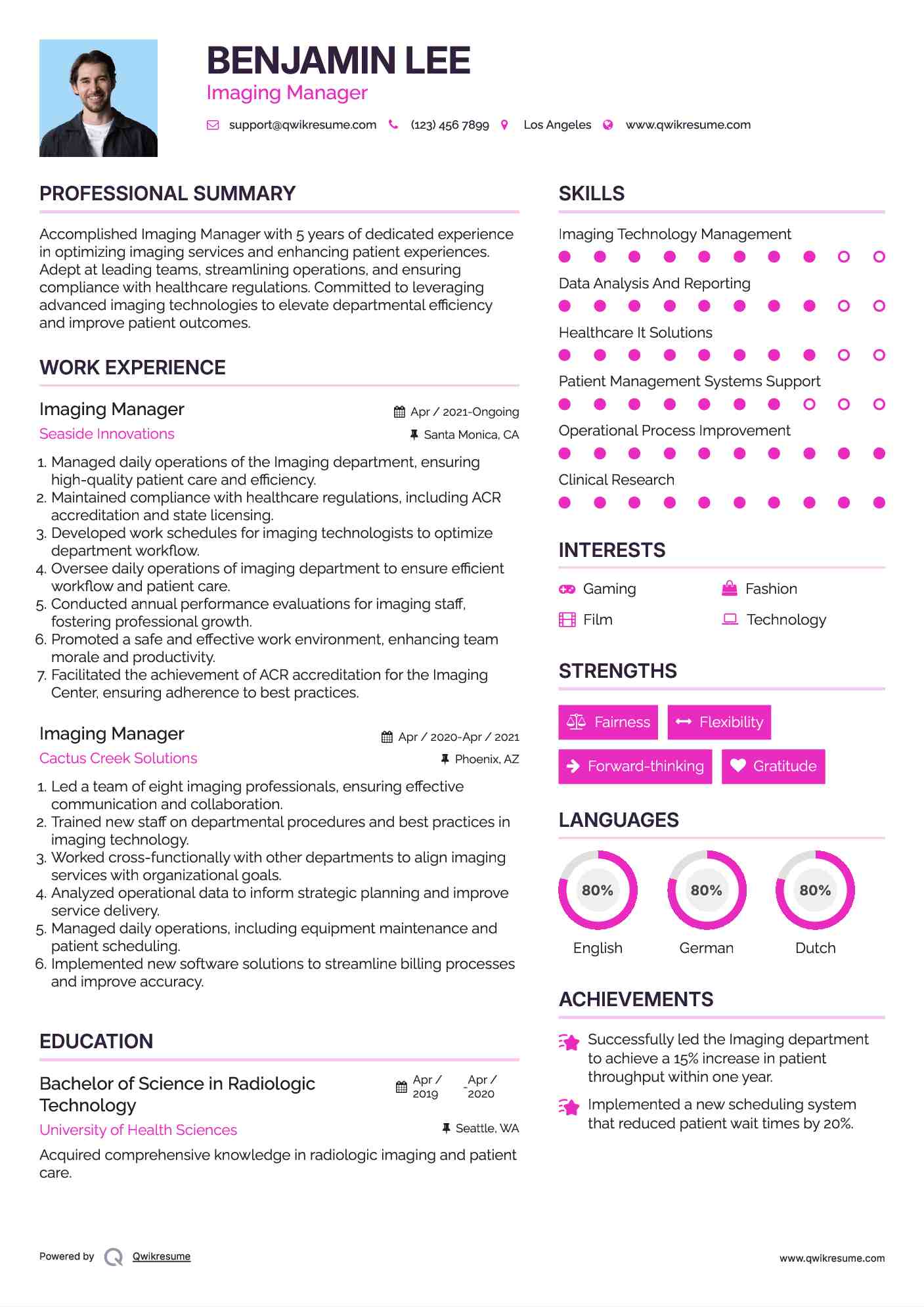 Imaging Manager Resume Format