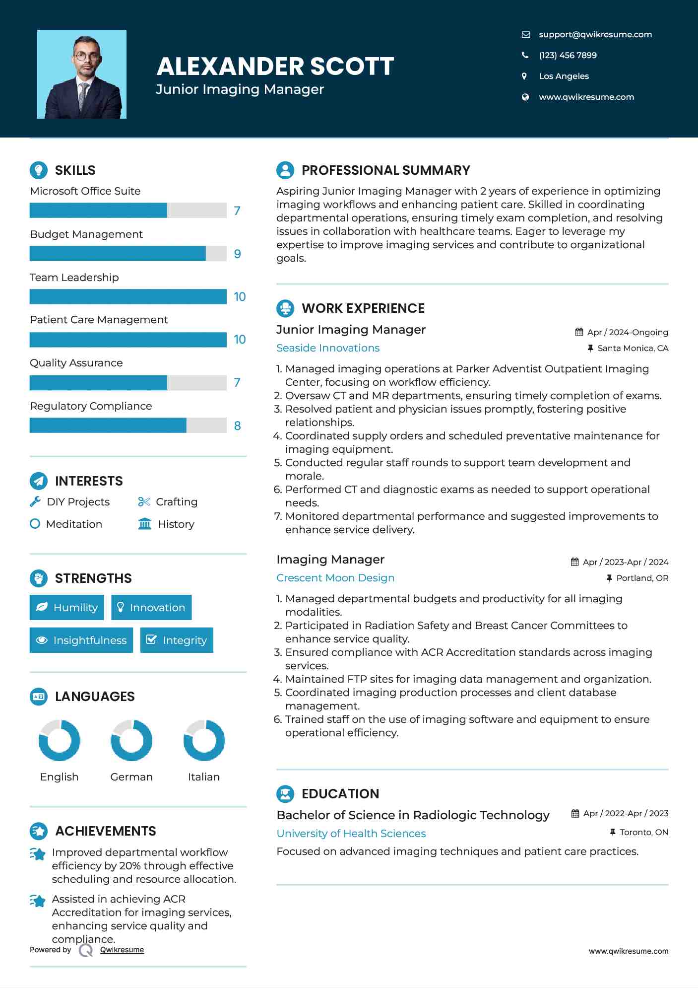 Junior Imaging Manager Resume Example