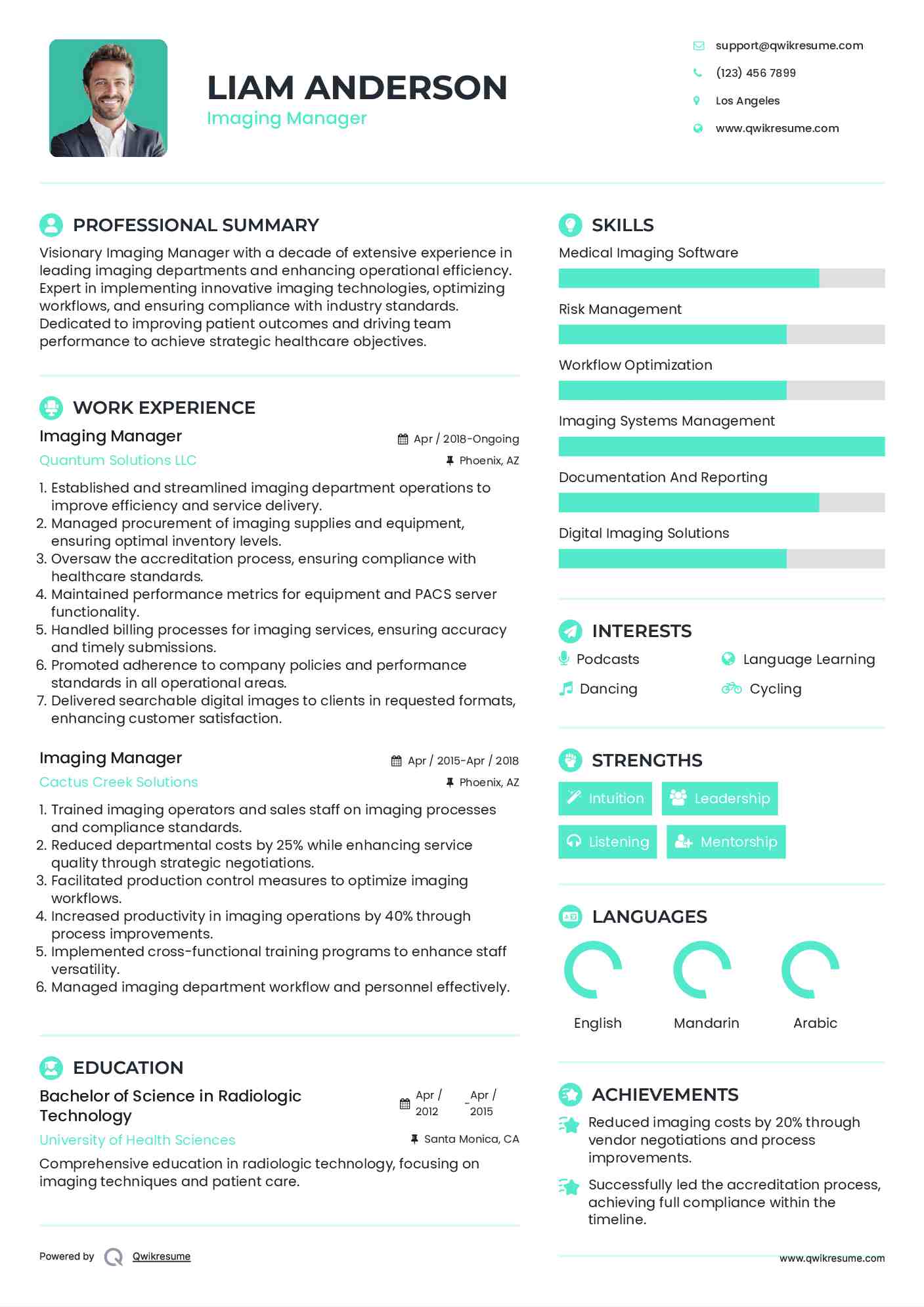Imaging Manager Resume Template