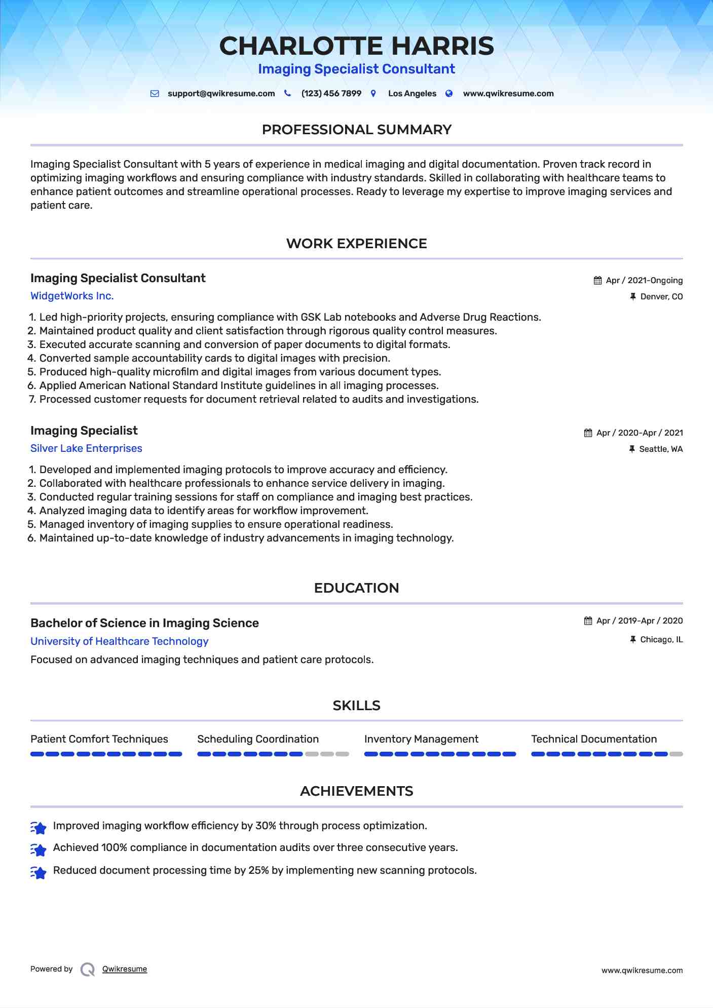 Imaging Specialist Consultant Resume Template