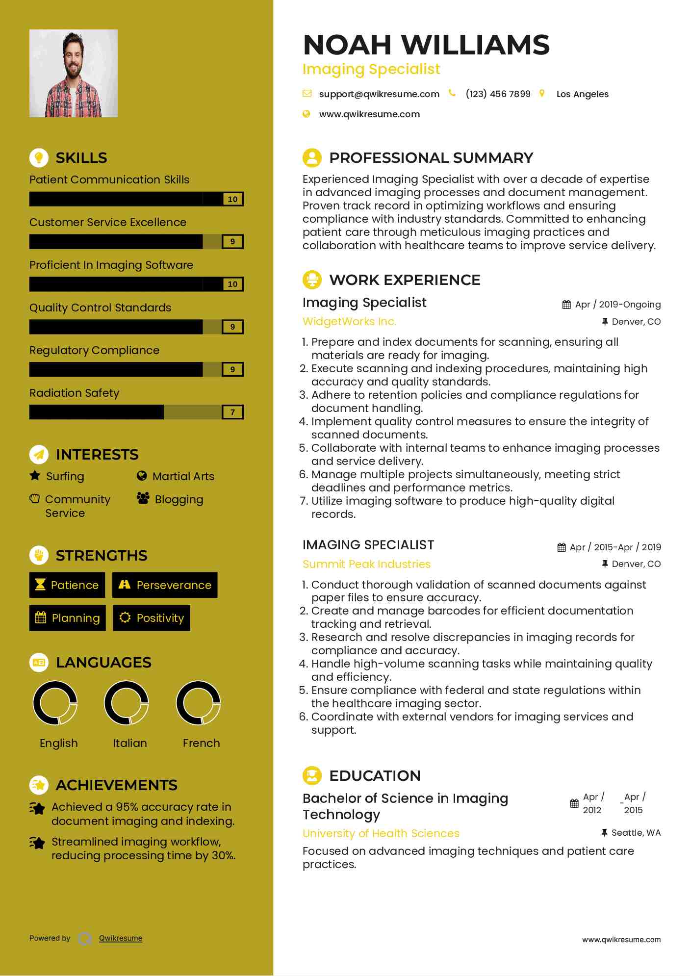 Imaging Specialist Resume Model