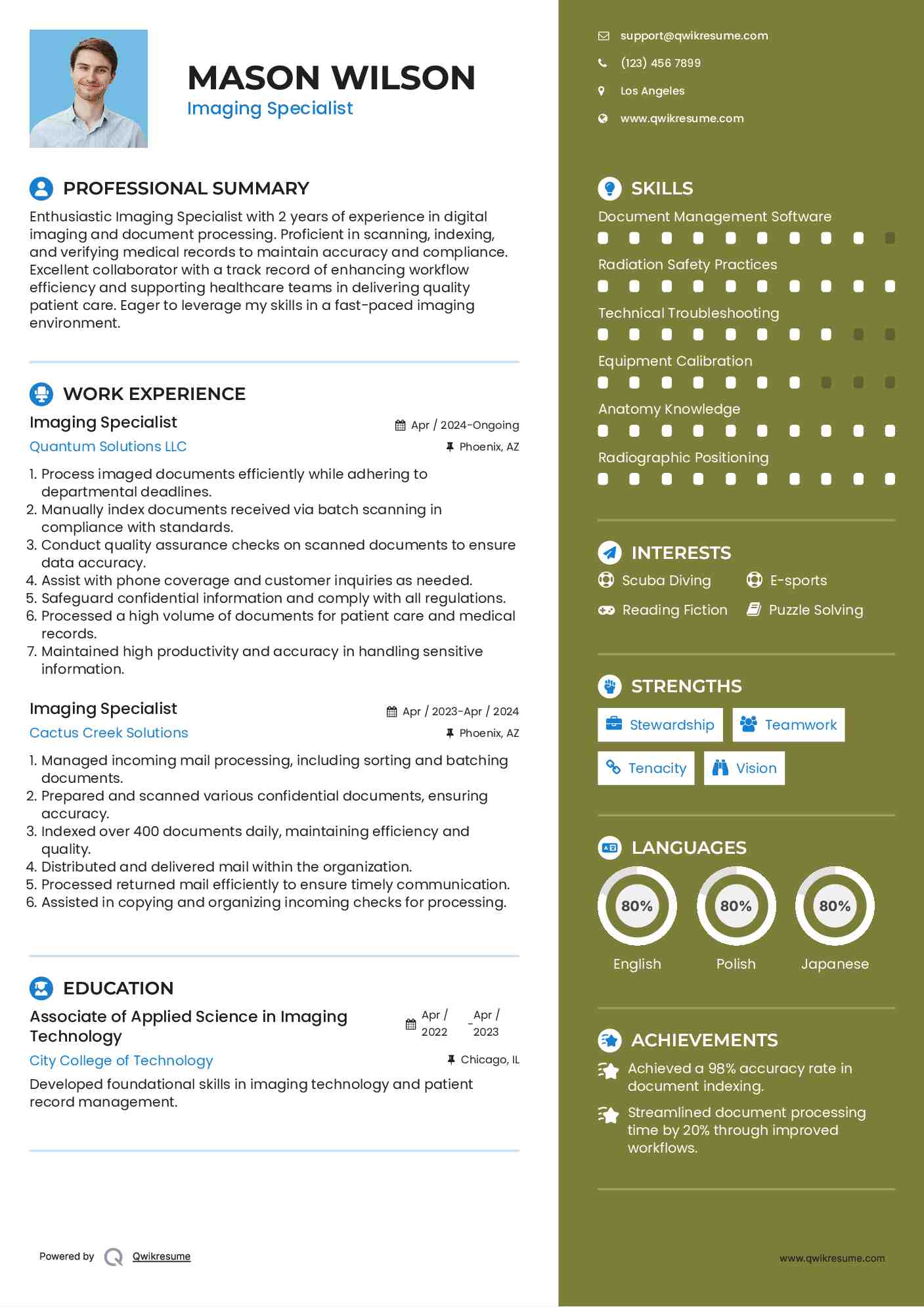 Imaging Specialist Resume Template