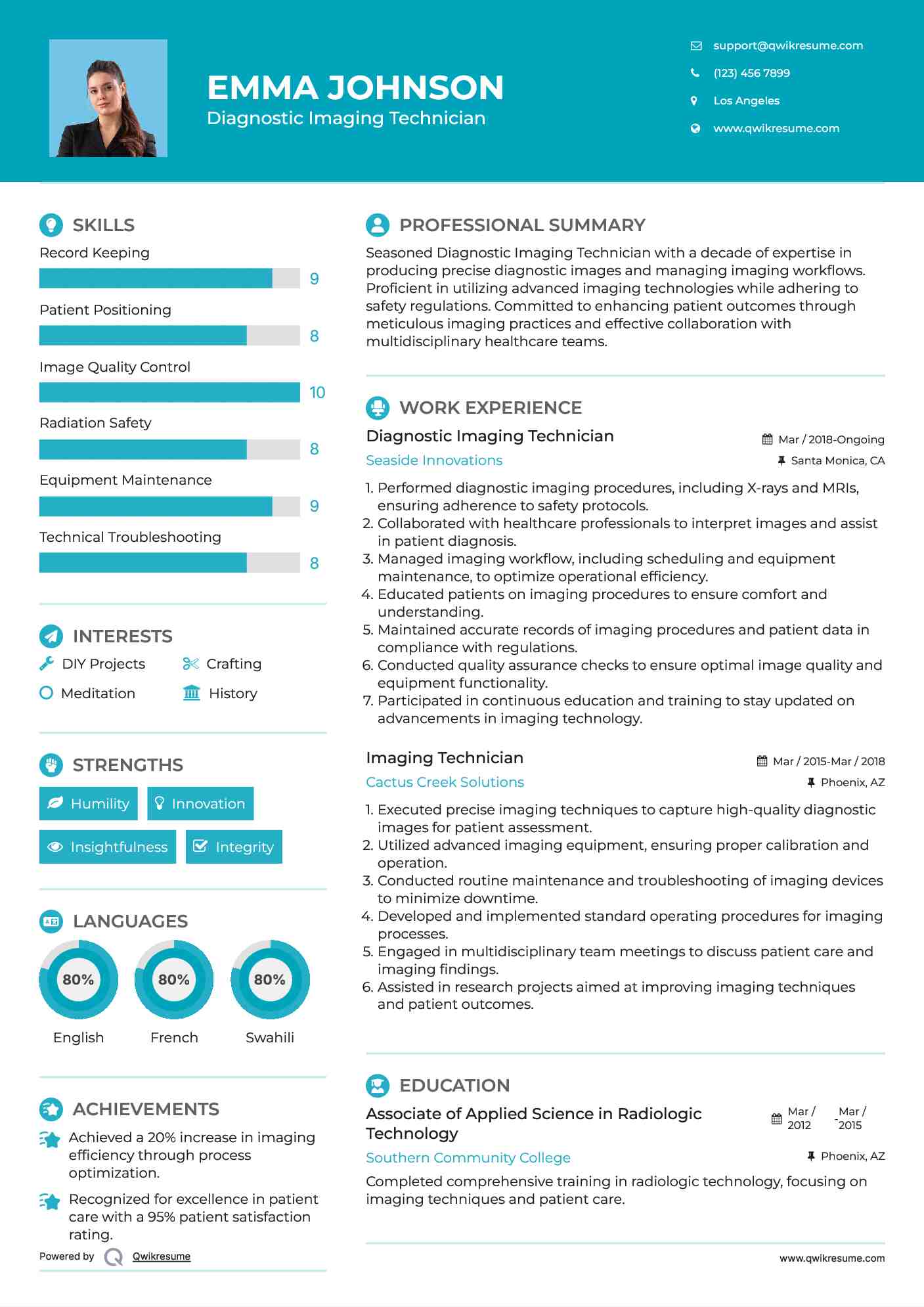 Diagnostic Imaging Technician Resume Template