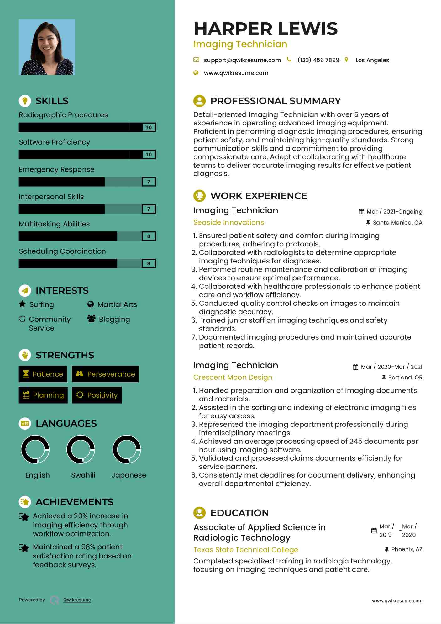 Imaging Technician Resume Model