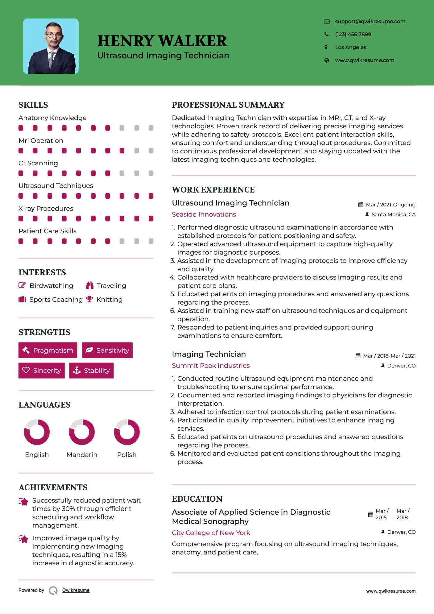 Ultrasound Imaging Technician Resume Template