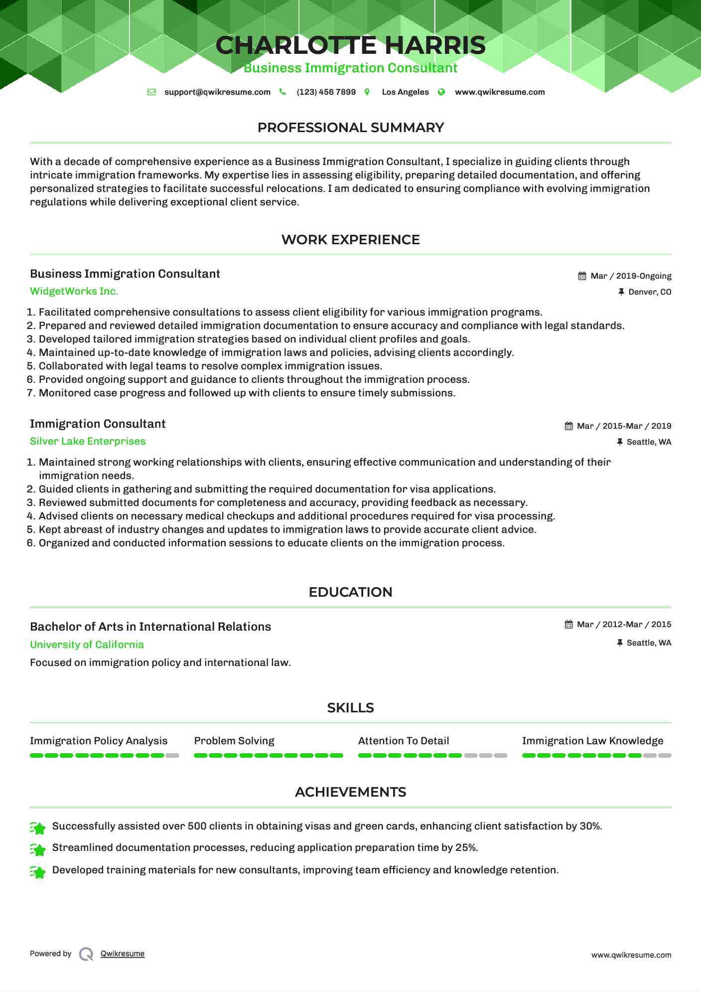 Business Immigration Consultant Resume Template