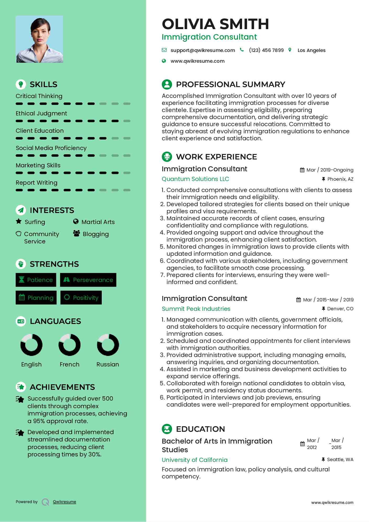 Immigration Consultant Resume Template