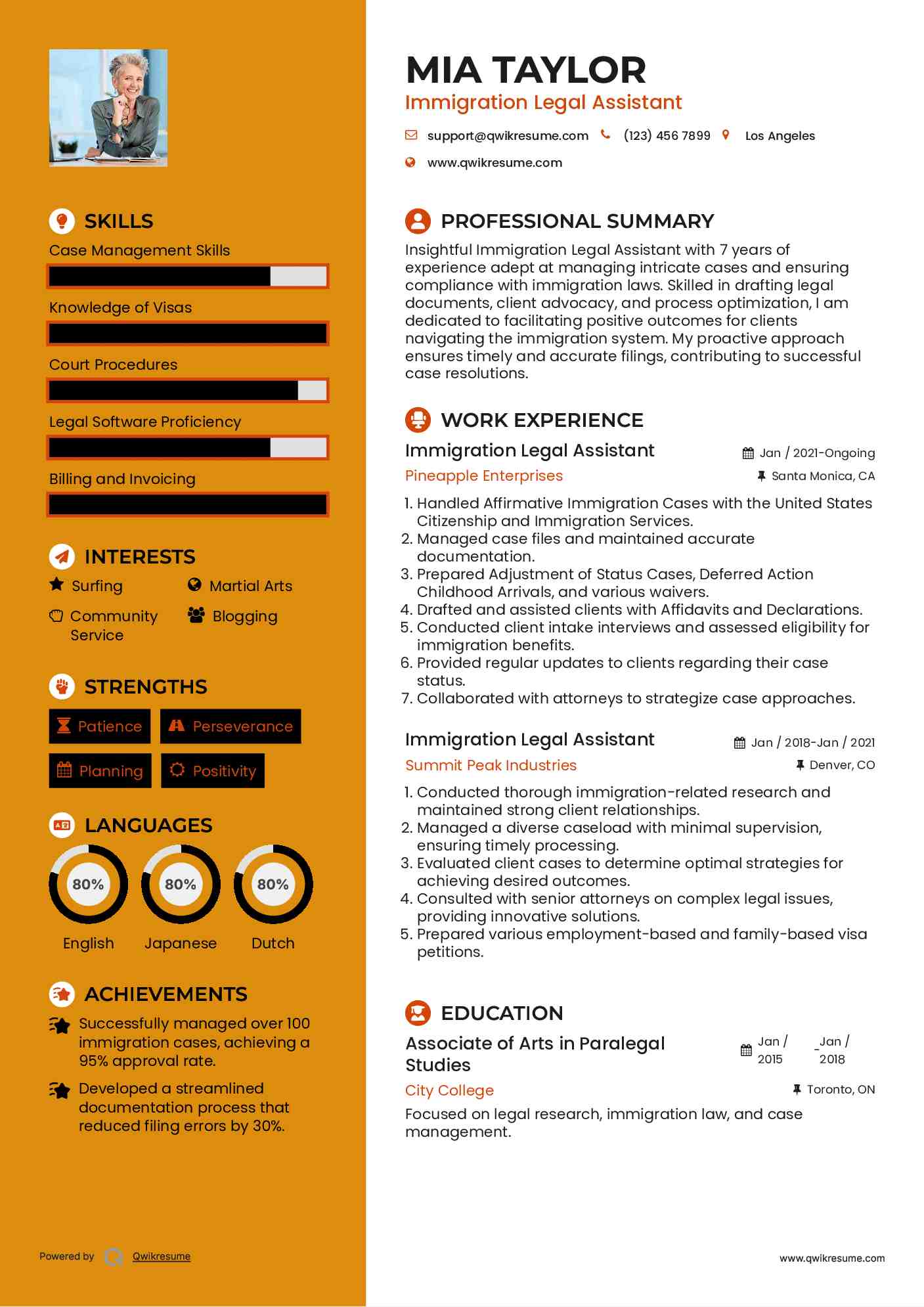 Immigration Legal Assistant Resume Template