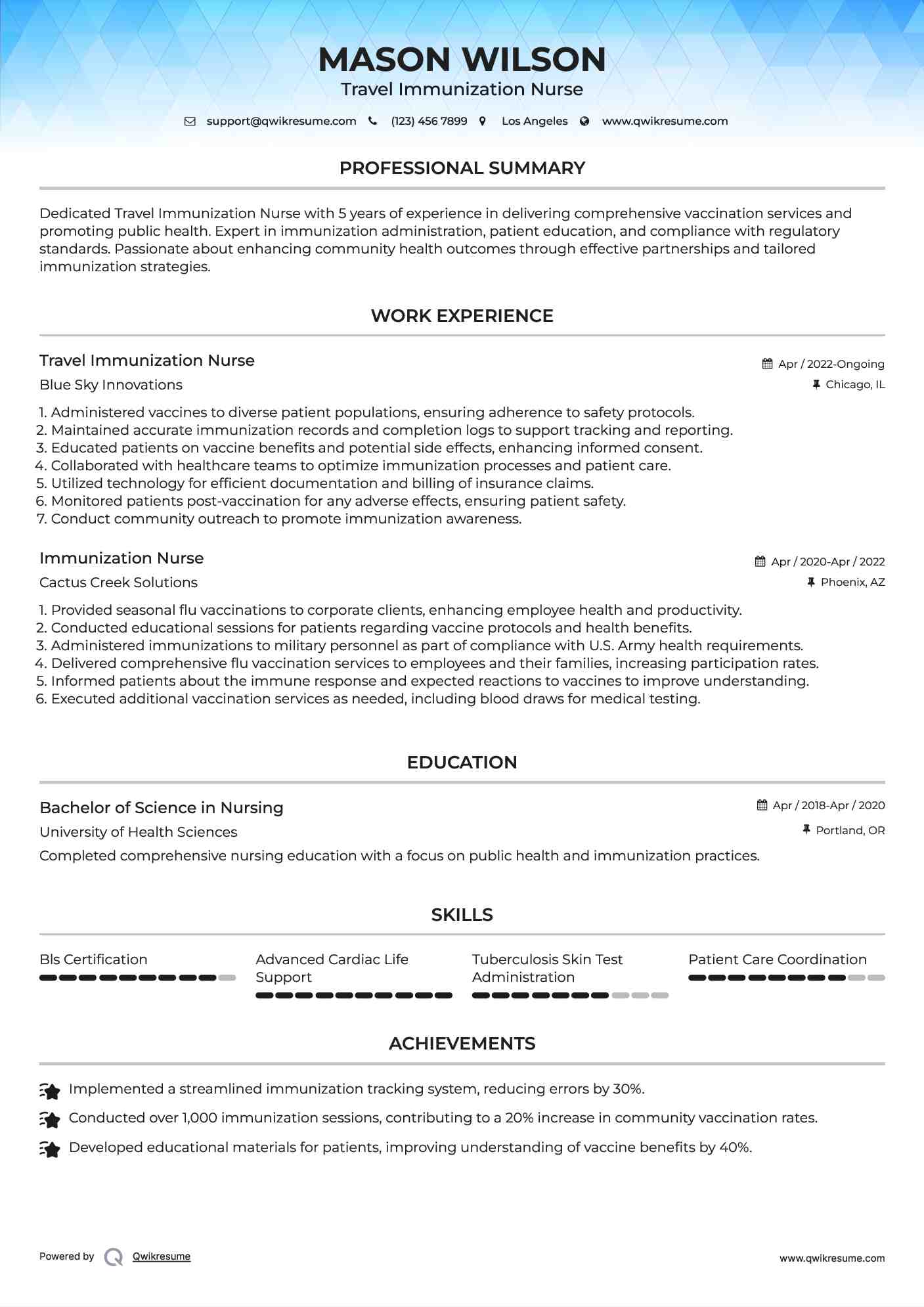 Travel Immunization Nurse Resume Format