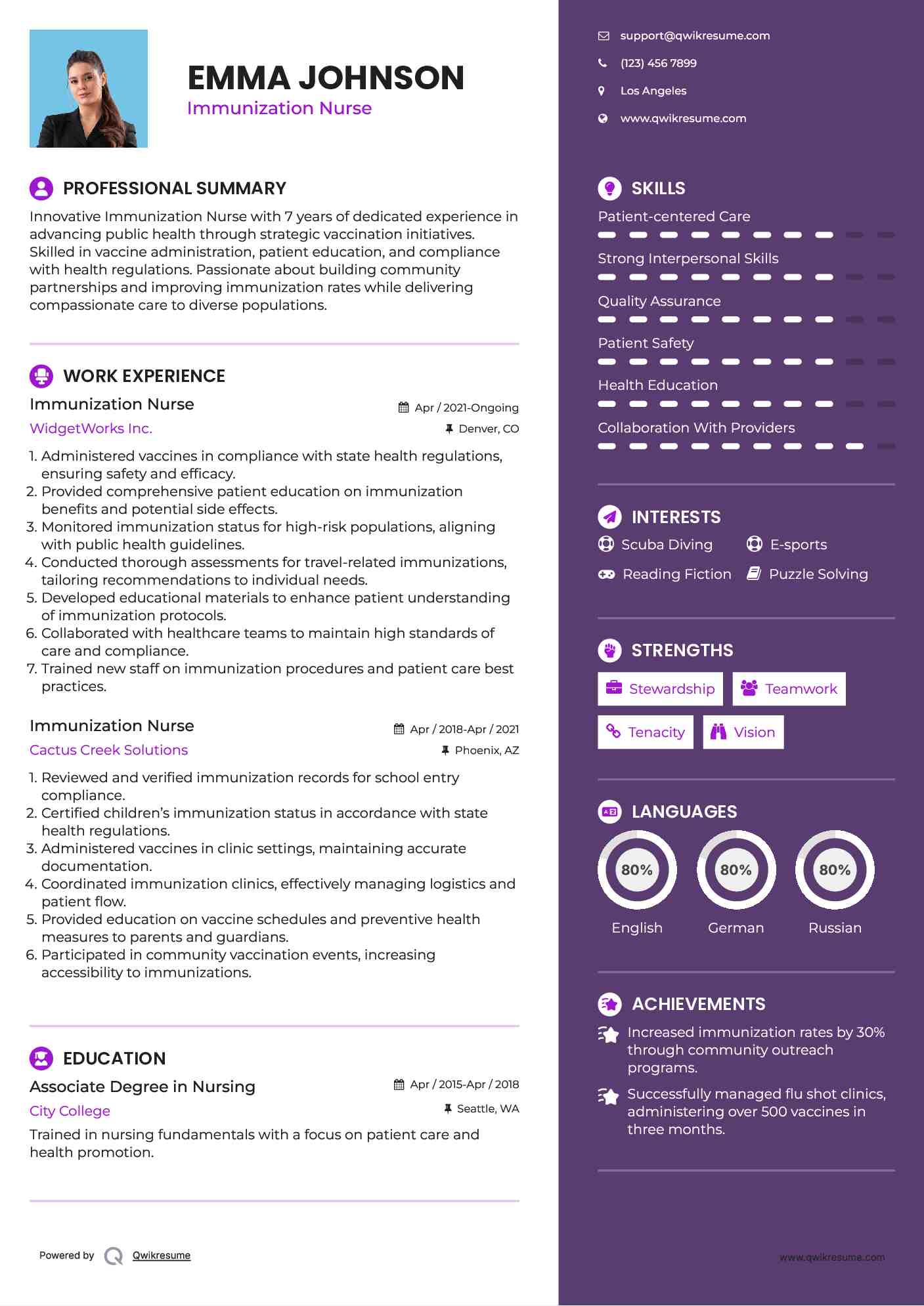 Immunization Nurse Resume Model