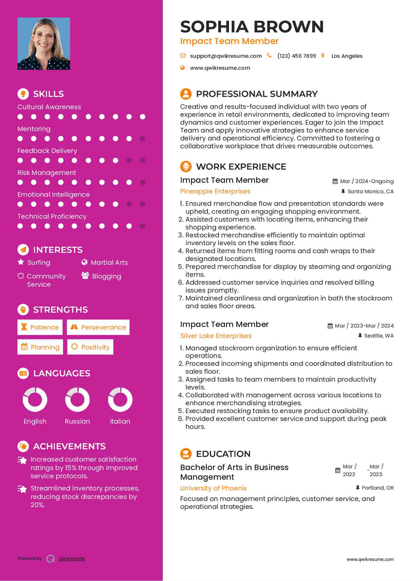 Impact Team Member Resume Template