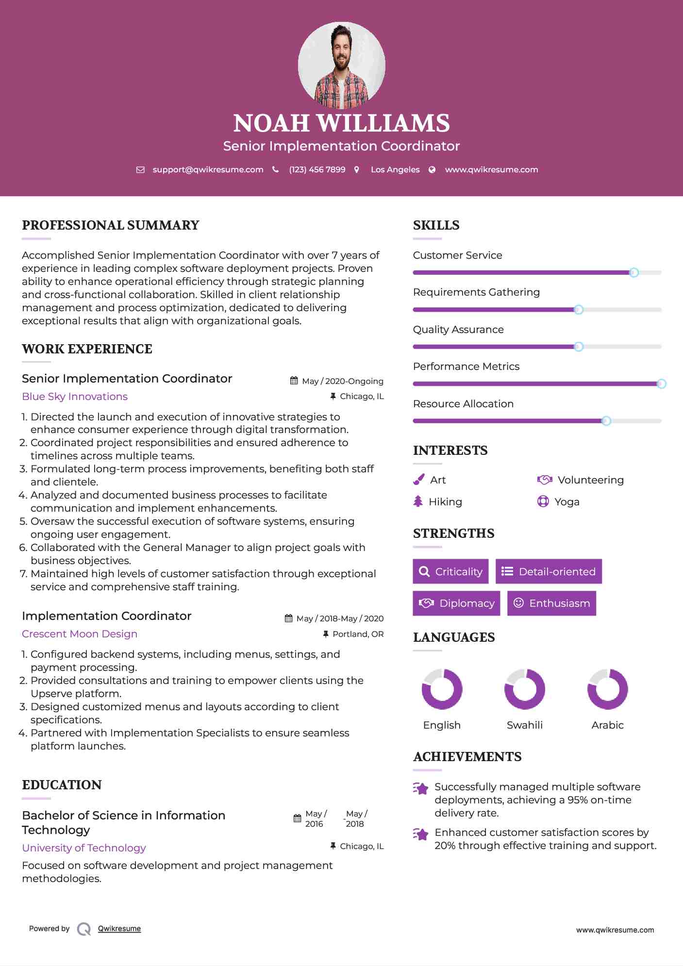 Senior Implementation Coordinator Resume Template