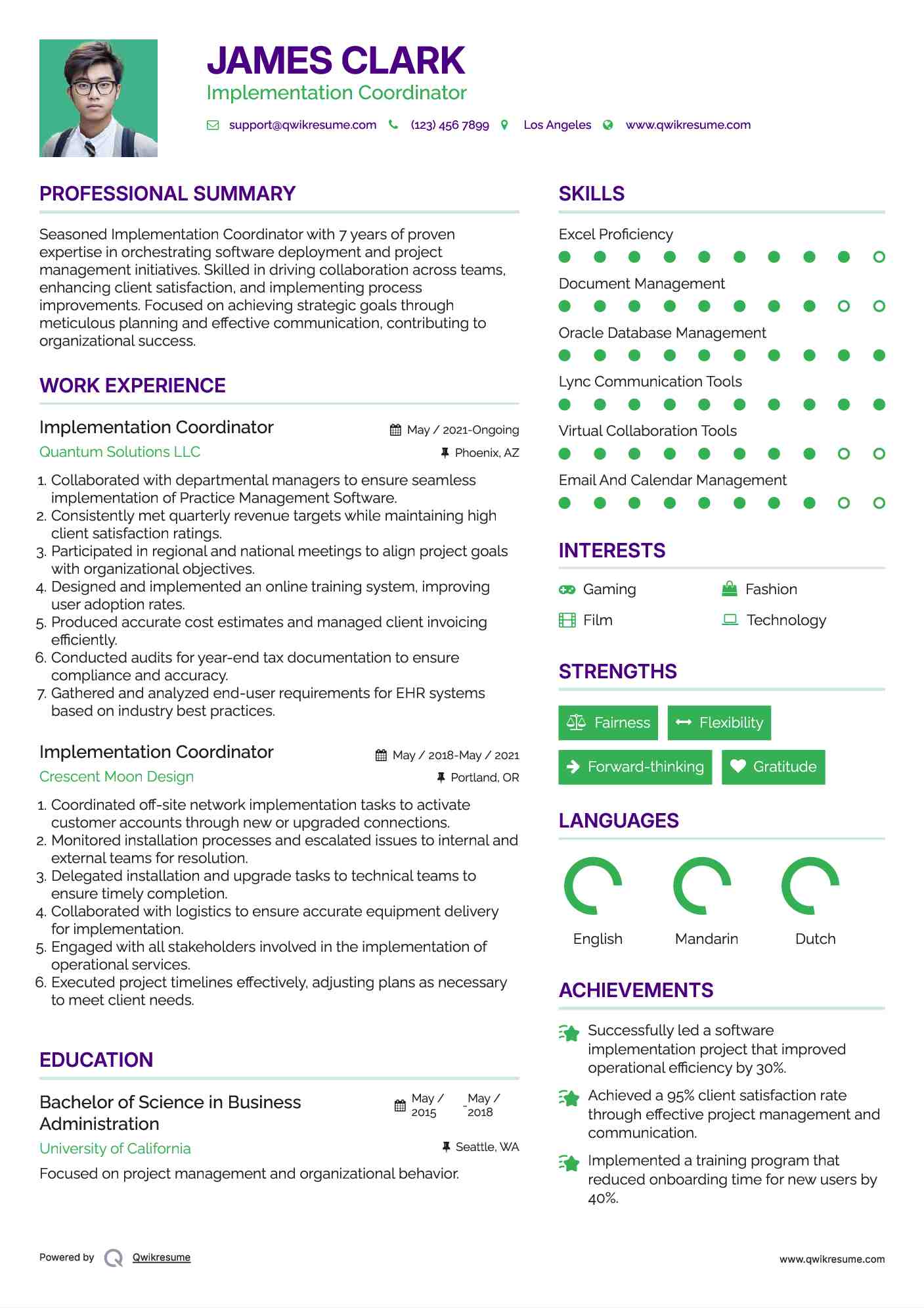 Implementation Coordinator Resume Sample