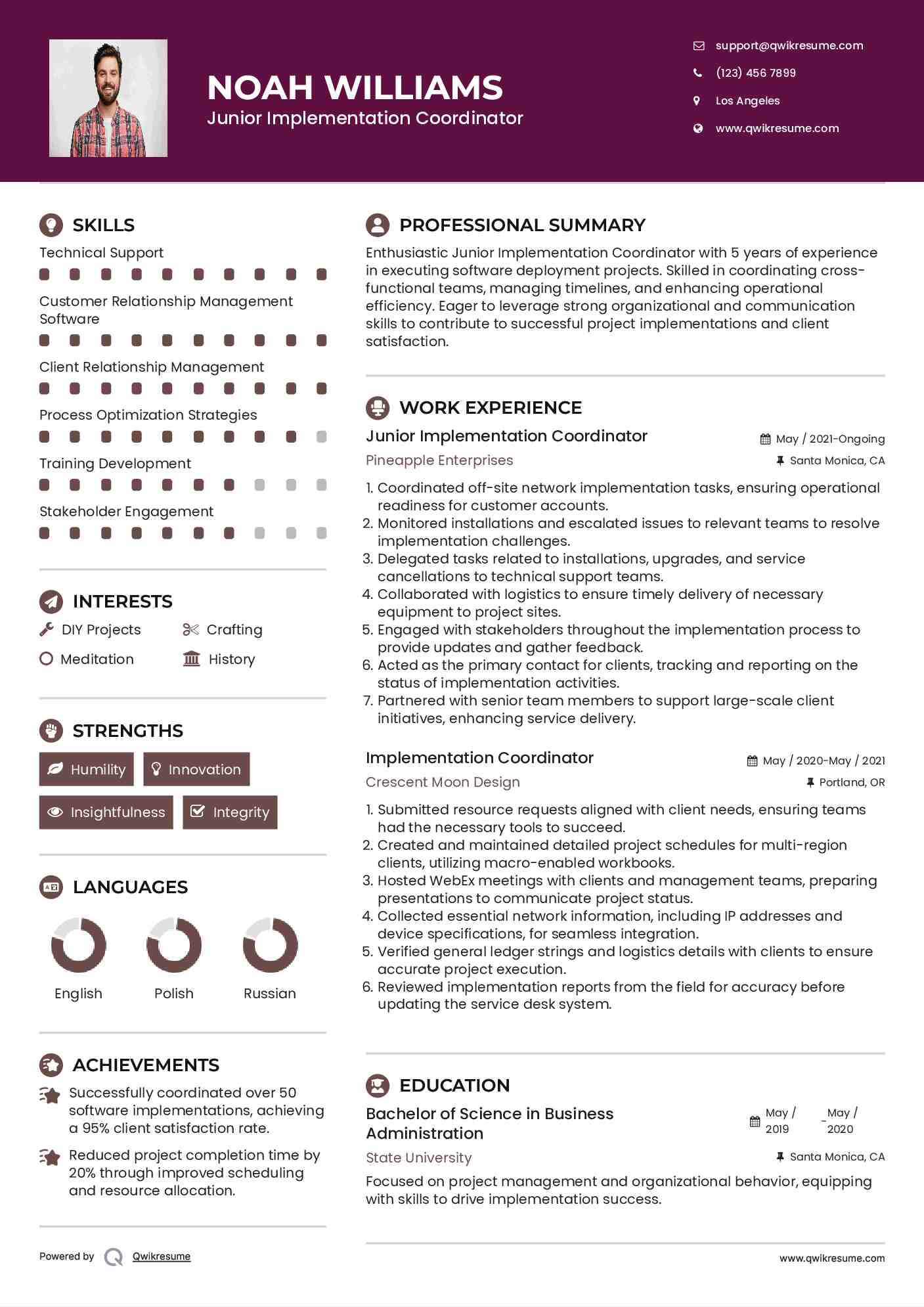 Junior Implementation Coordinator Resume Template