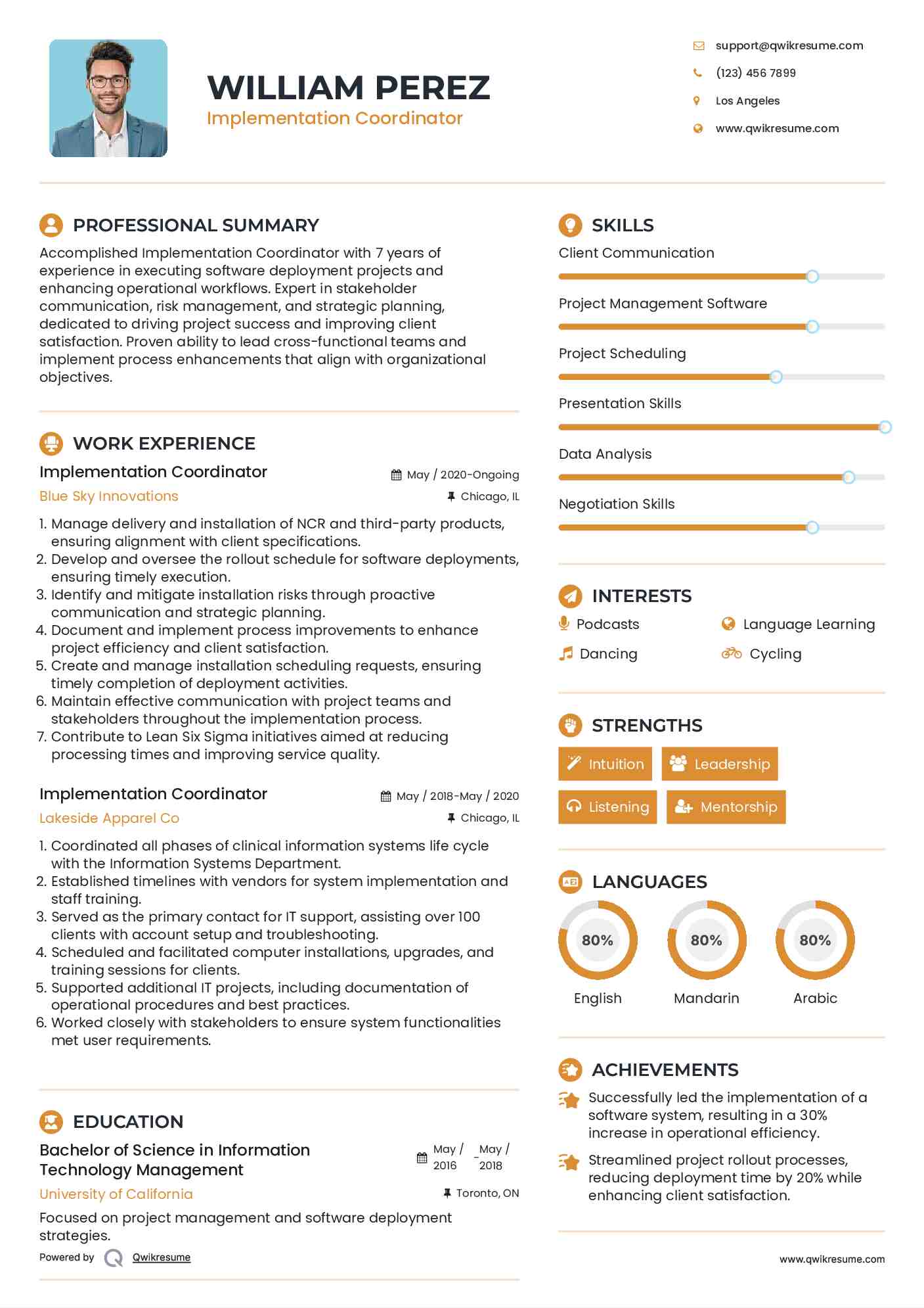 Implementation Coordinator Resume Sample