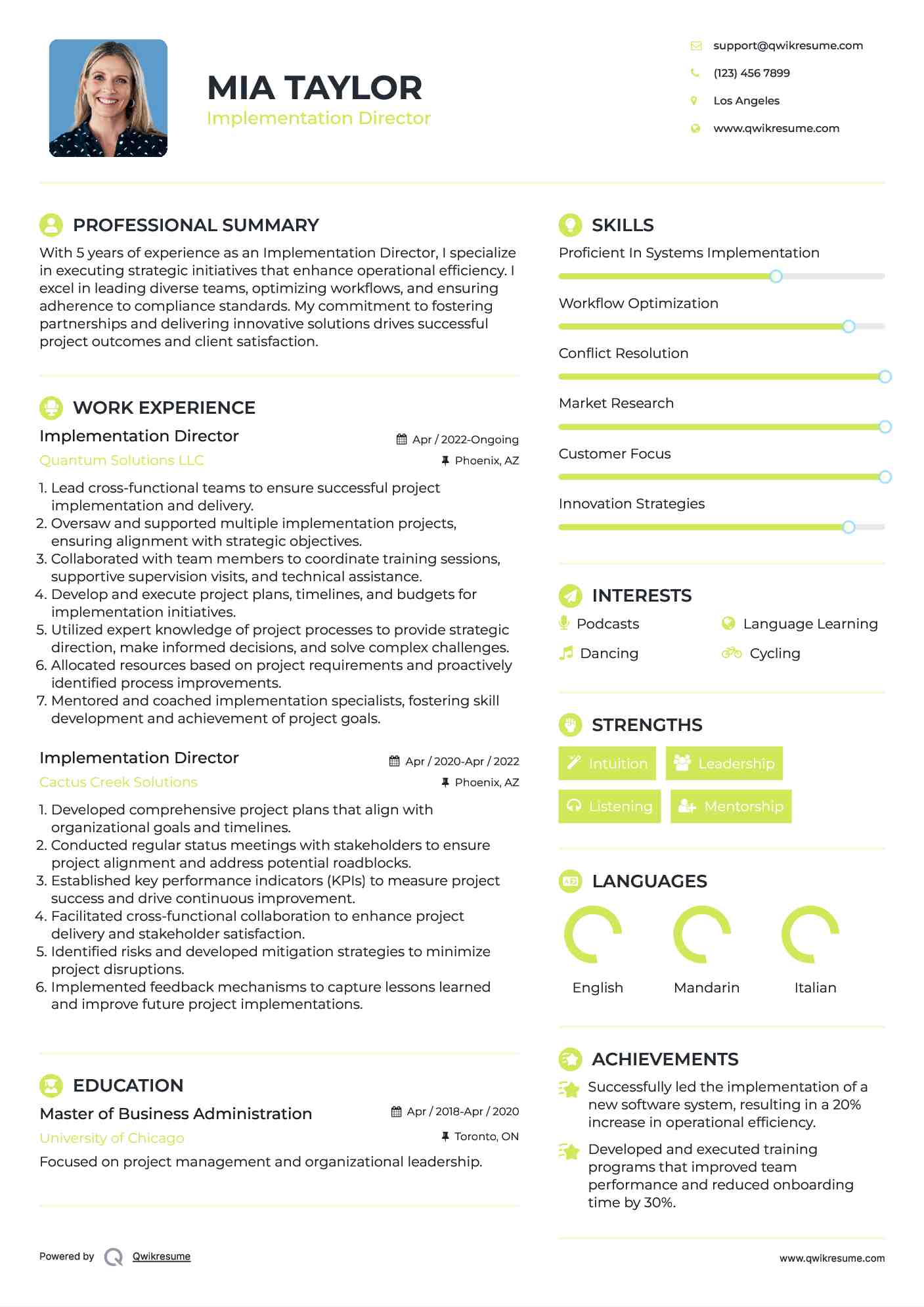 Implementation Director Resume Sample