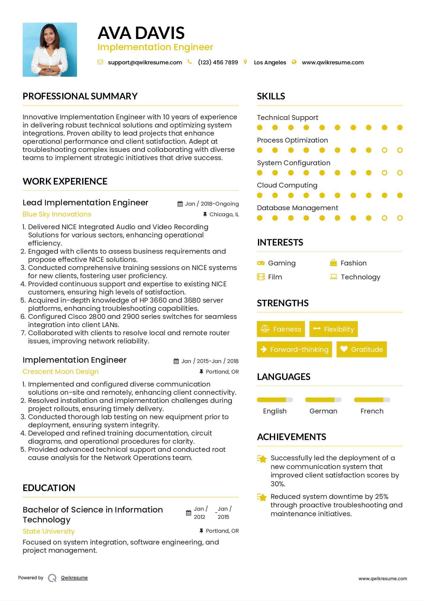 Lead Implementation Engineer Resume Sample