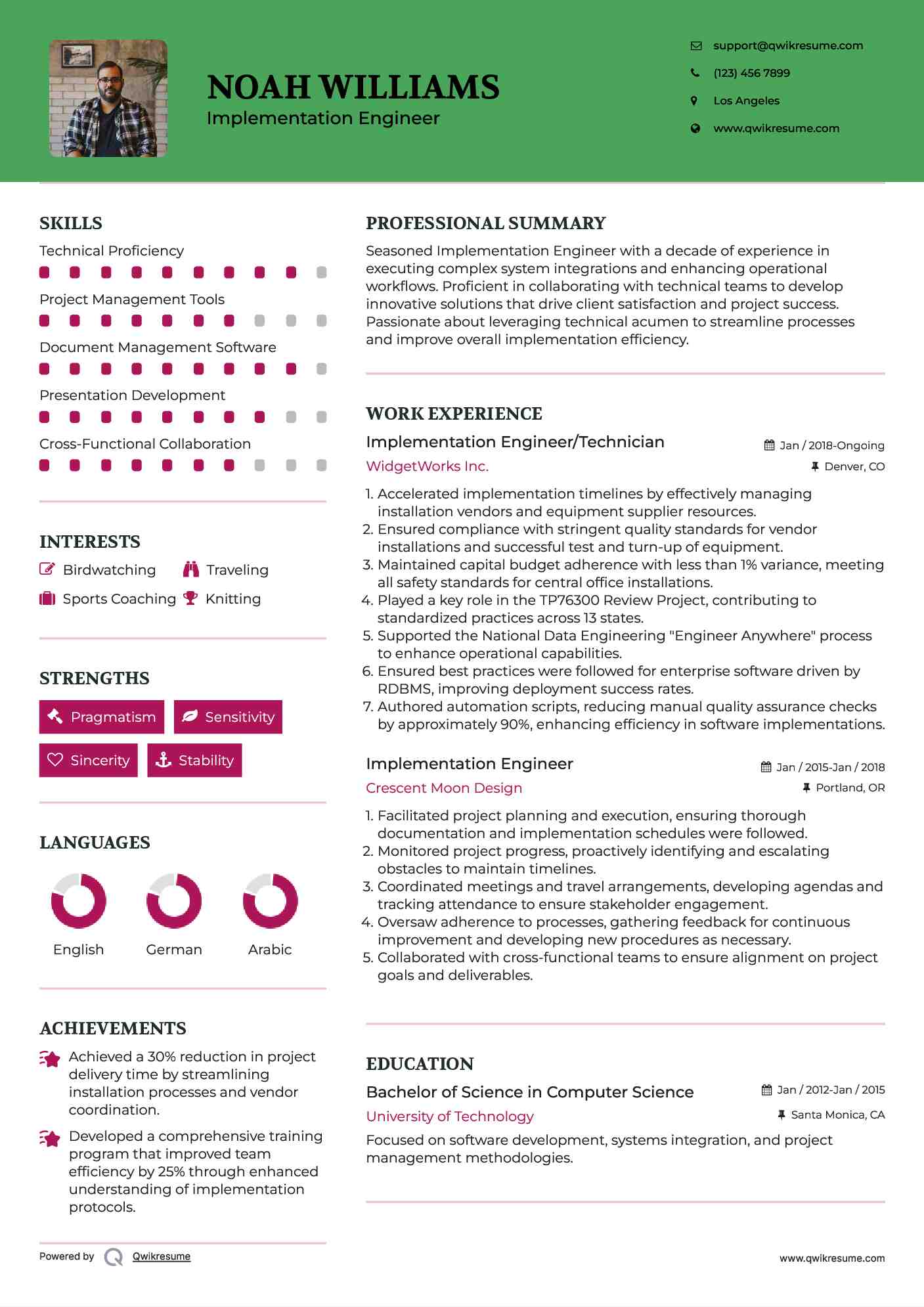 Implementation Engineer/Technician Resume Example