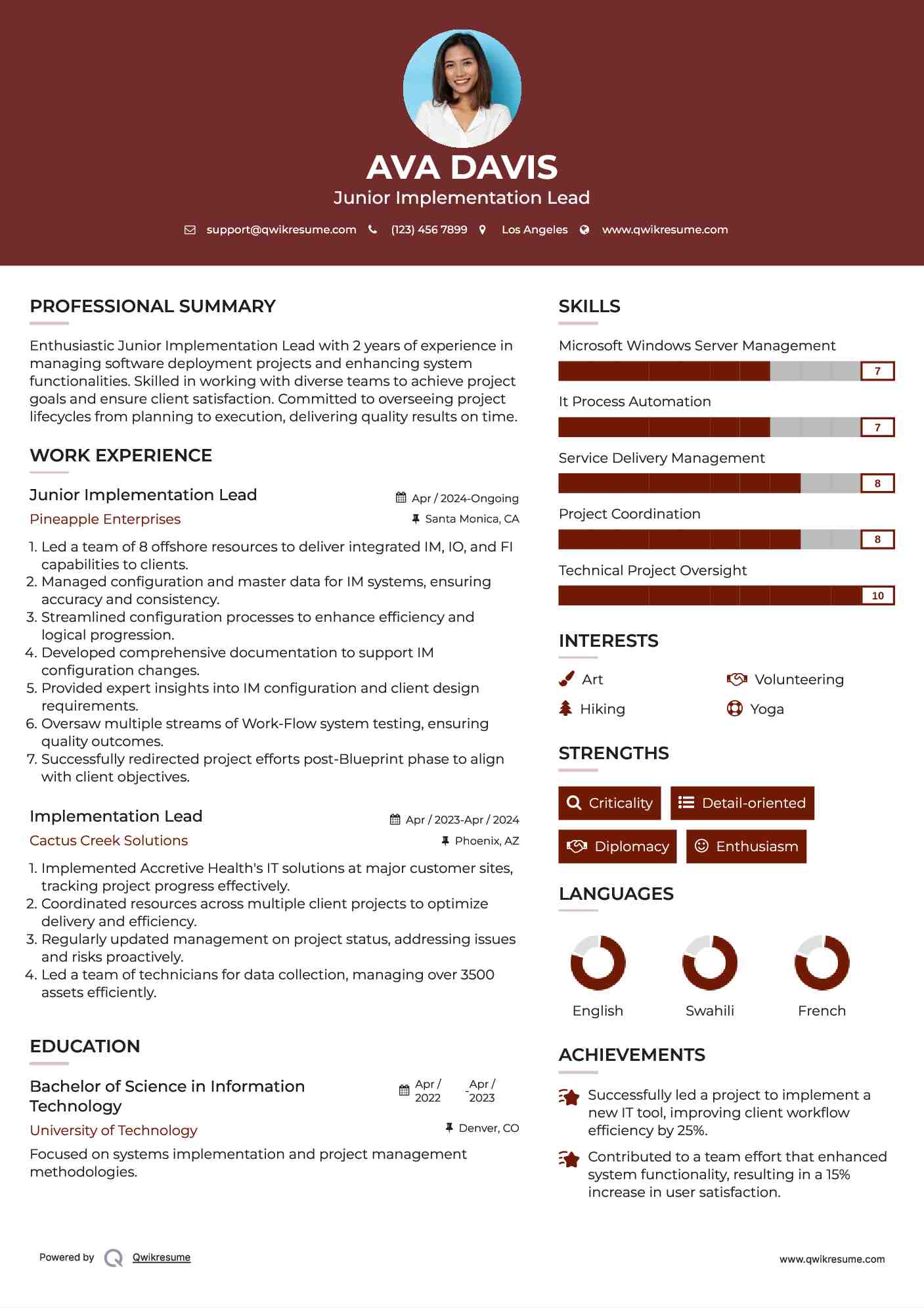 Junior Implementation Lead Resume Format
