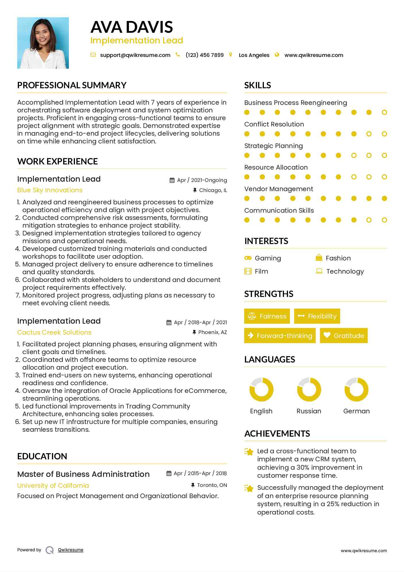 Implementation Lead Resume Format