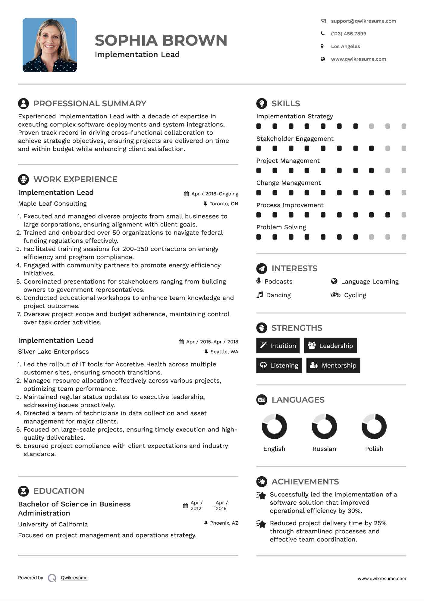 Implementation Lead Resume Format
