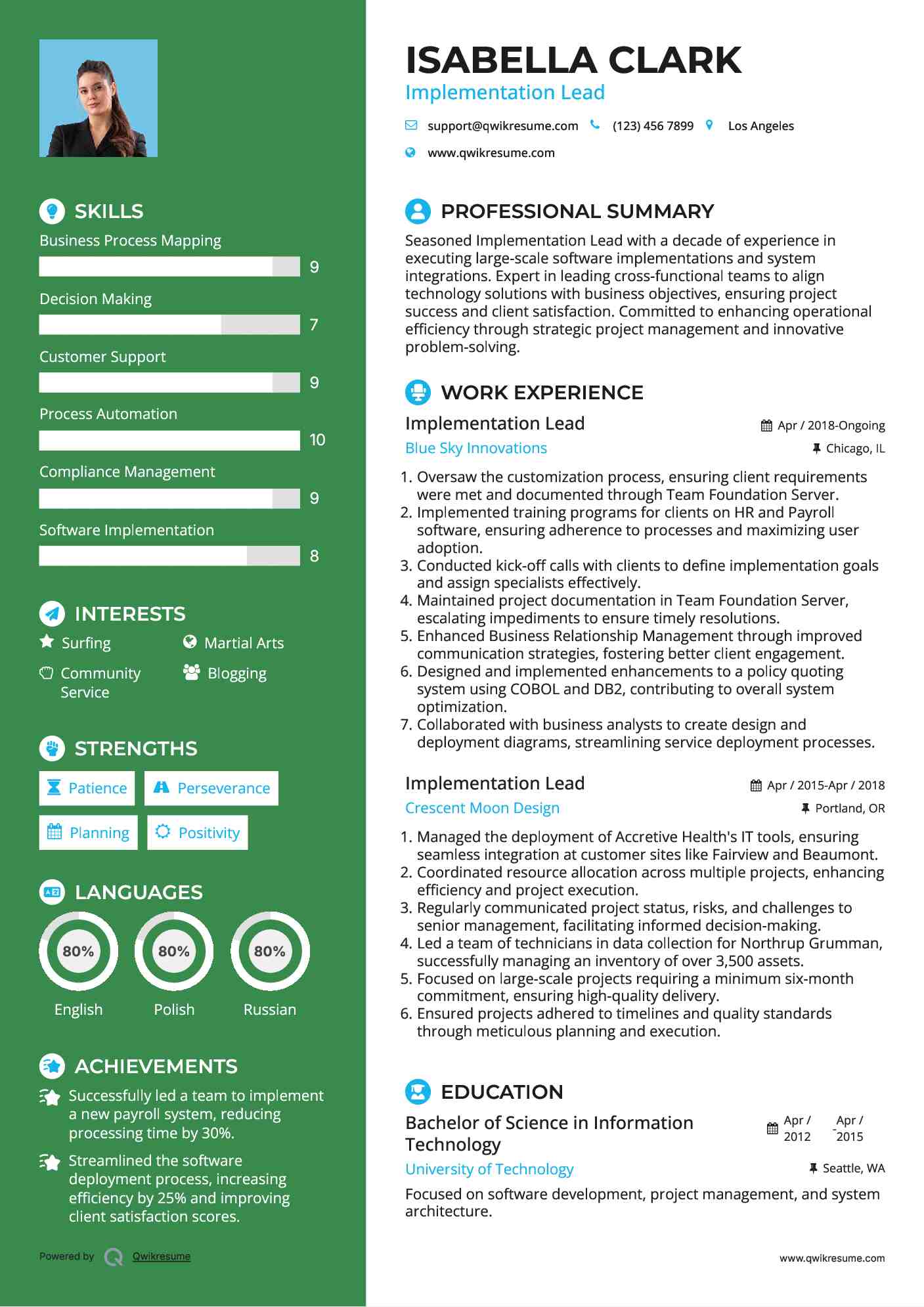 Implementation Lead Resume Template
