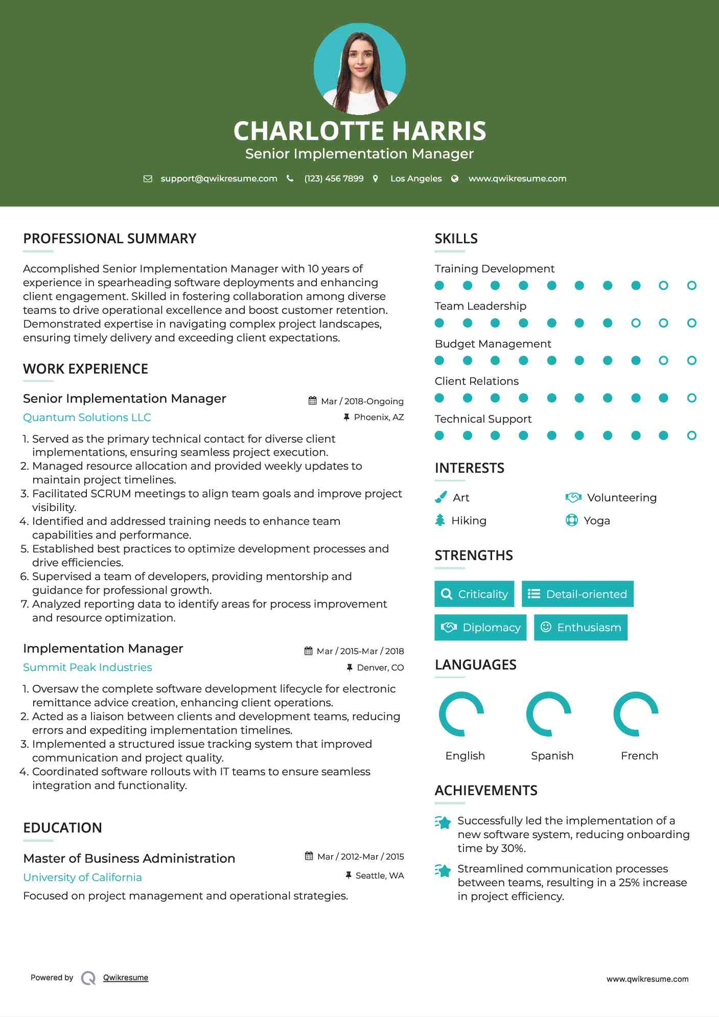 Senior Implementation Manager Resume Example