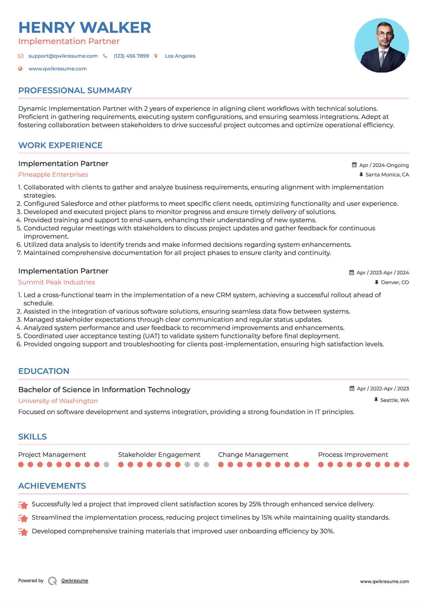 Implementation Partner Resume Example