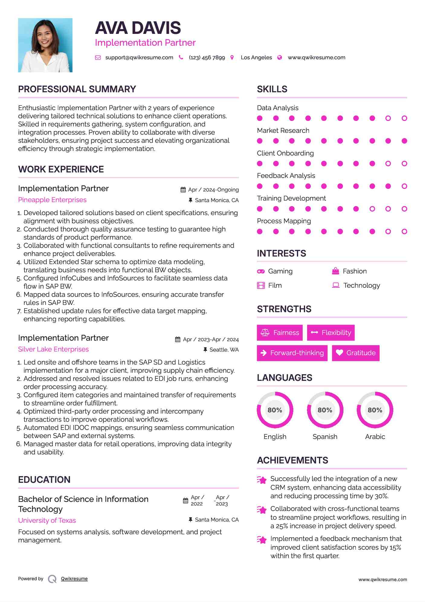 Implementation Partner Resume Model