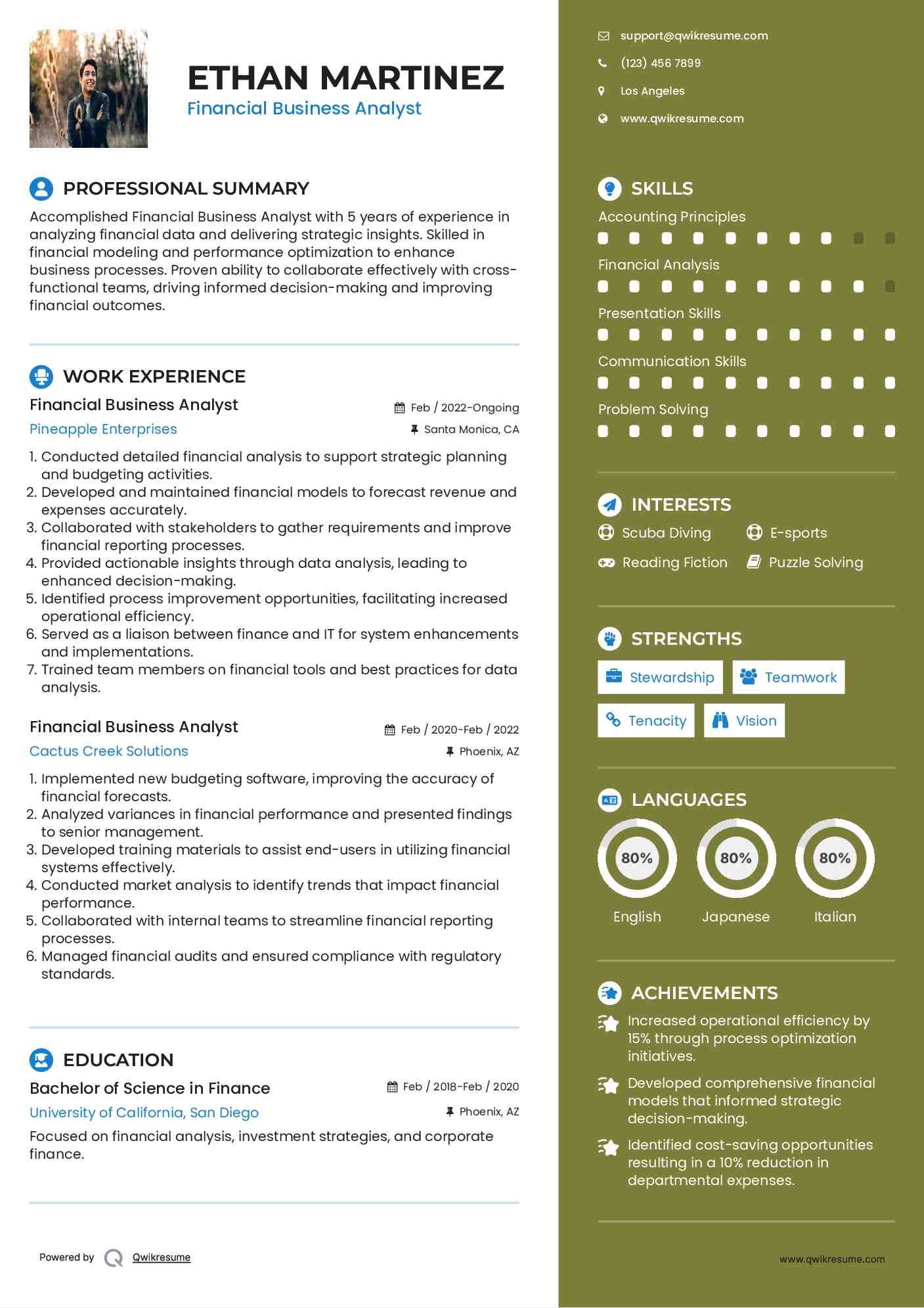 Financial Business Analyst Resume Format