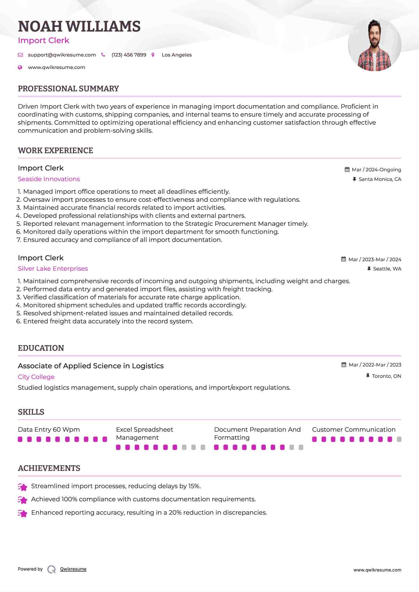 Import Clerk Resume Model