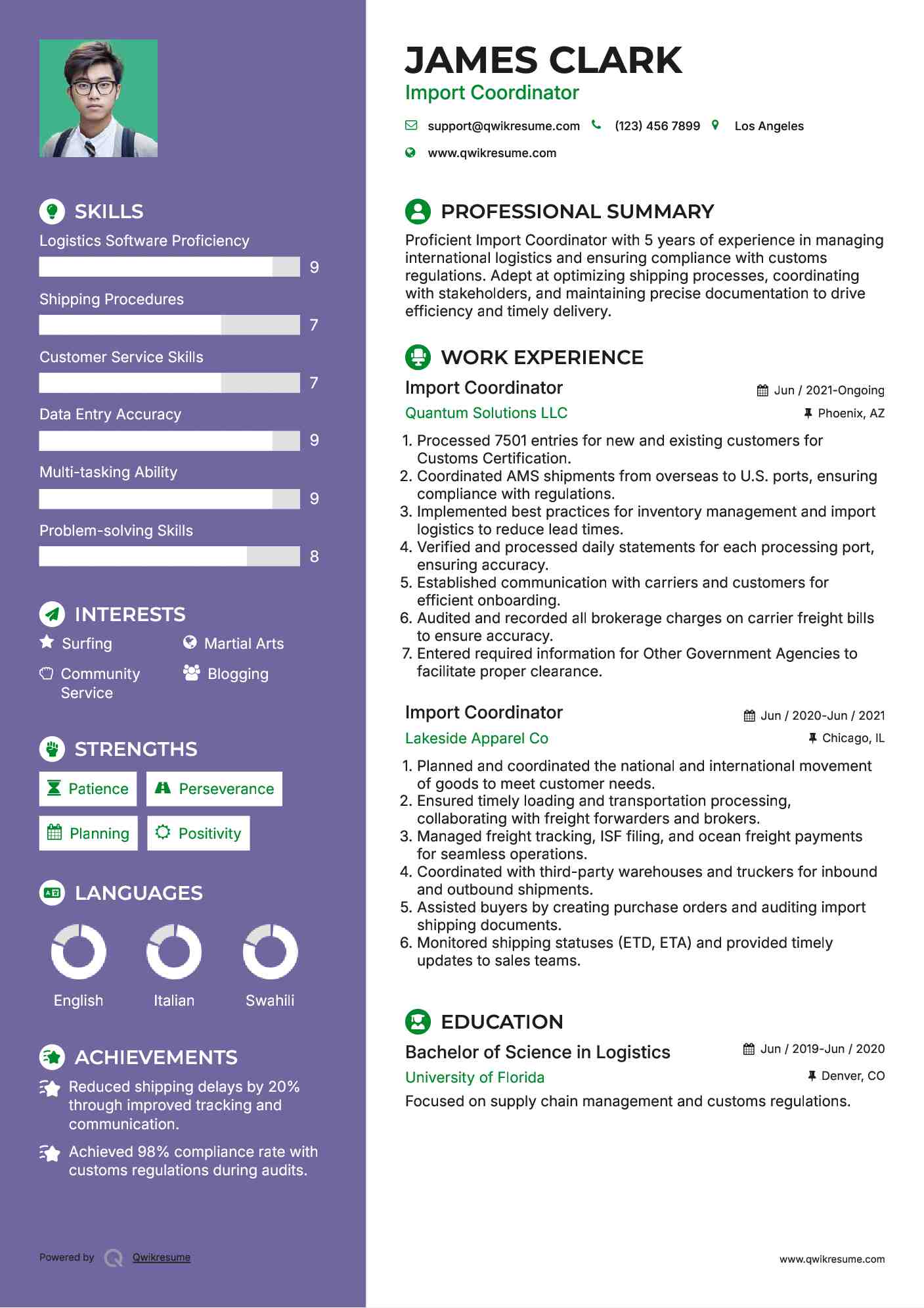 Import Coordinator Resume Format