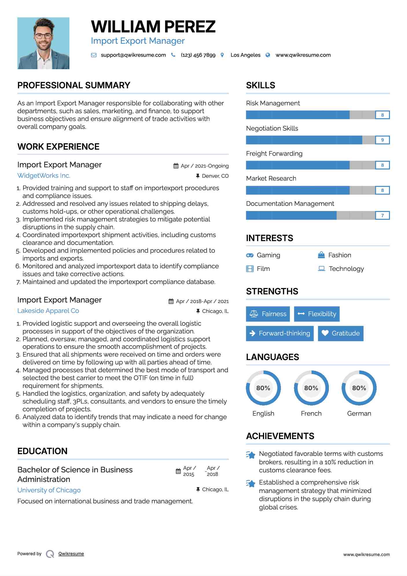 Import Export Manager Resume Example