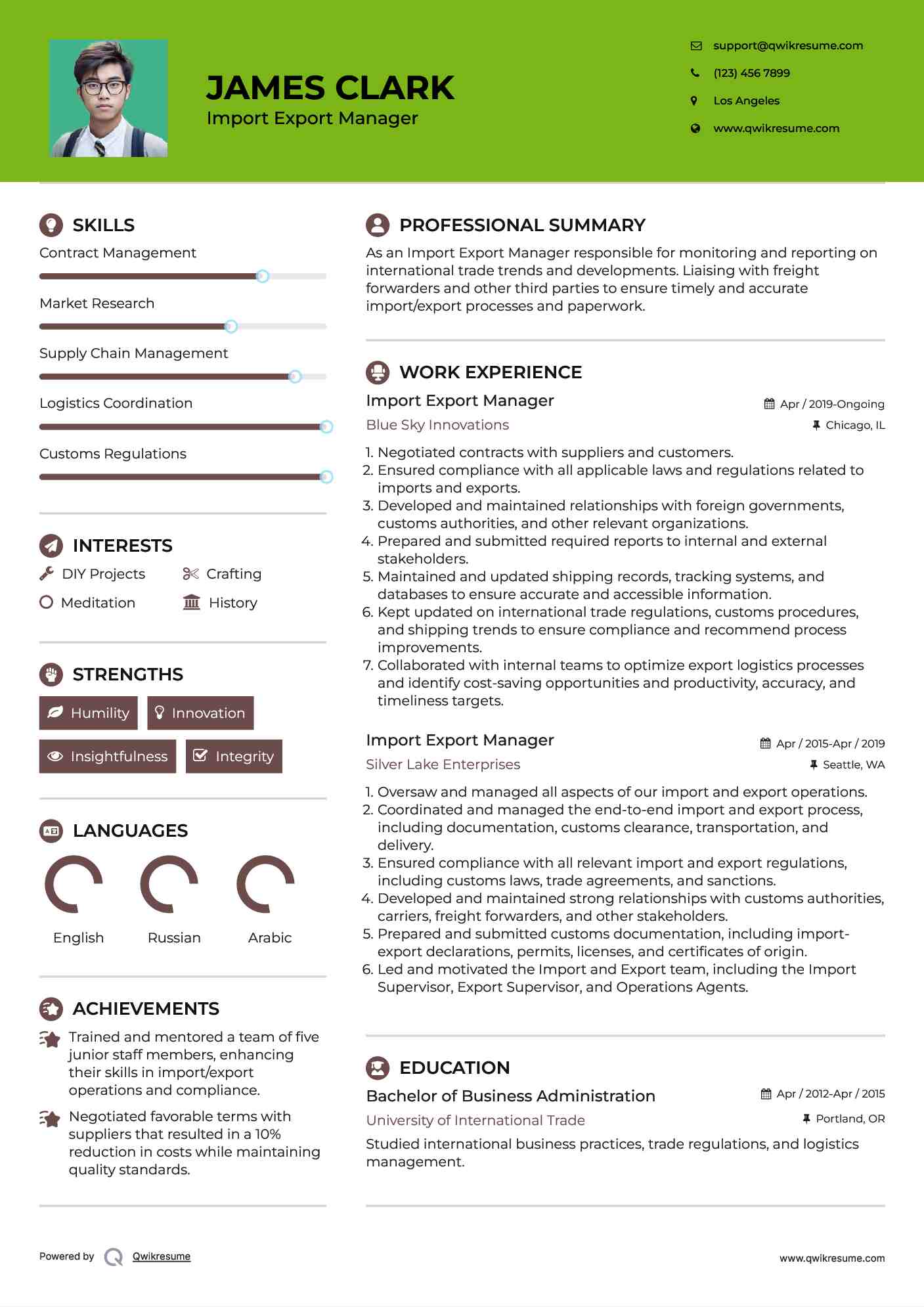 Import Export Manager Resume Format