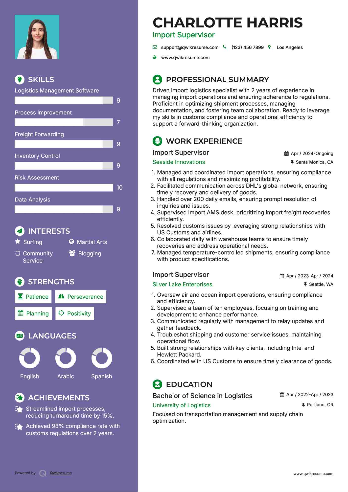 Import Supervisor Resume Example