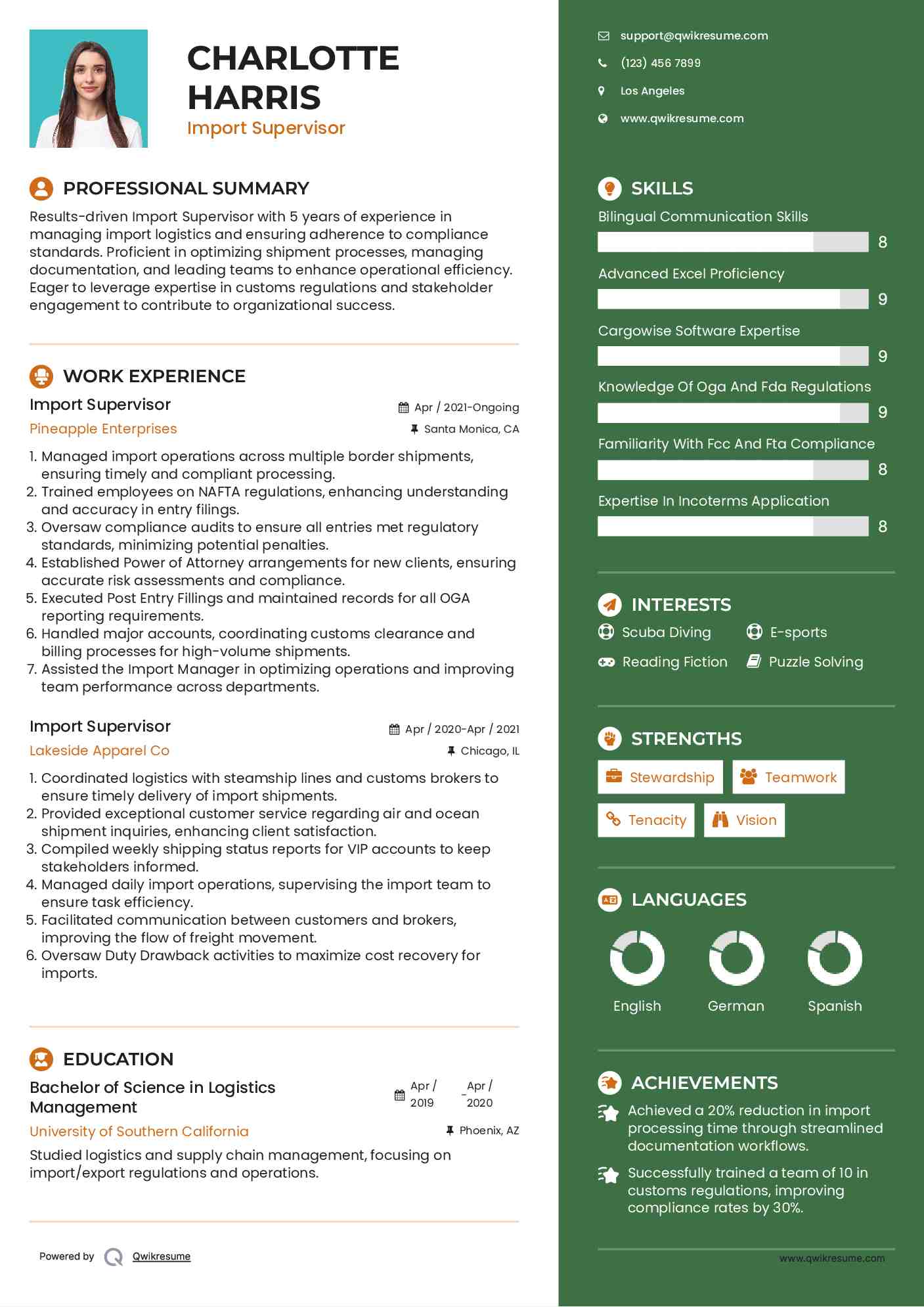 Import Supervisor Resume Template